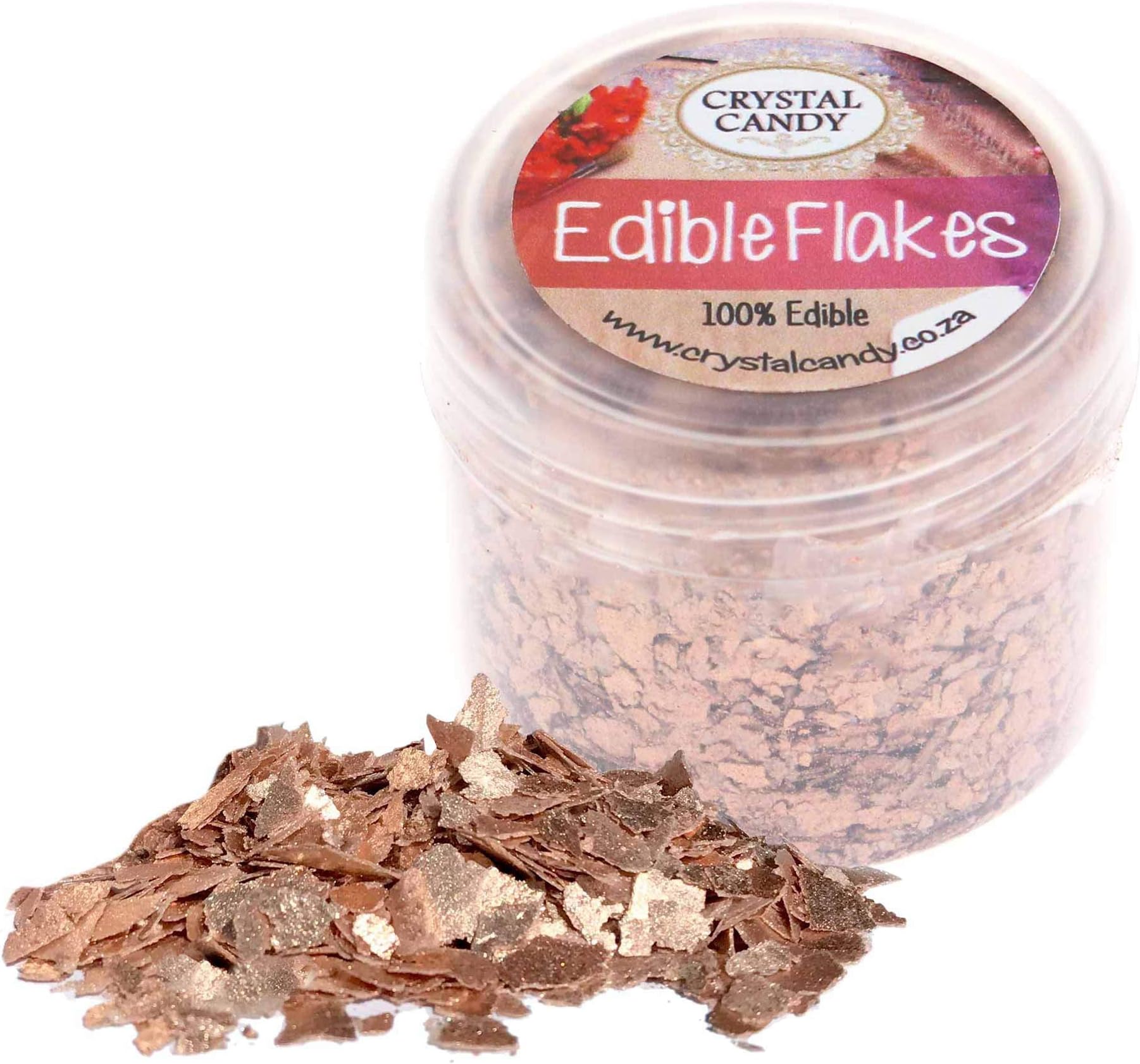 Crystal Candy Edible Flakes – 6g Edible Flakes for Cakes, Desserts, Food – Food-Grade Foil Flakes for Decorating Cakes, Cookies, Candies – Sequin Effect – Intense Color and Shine – Rose Gold