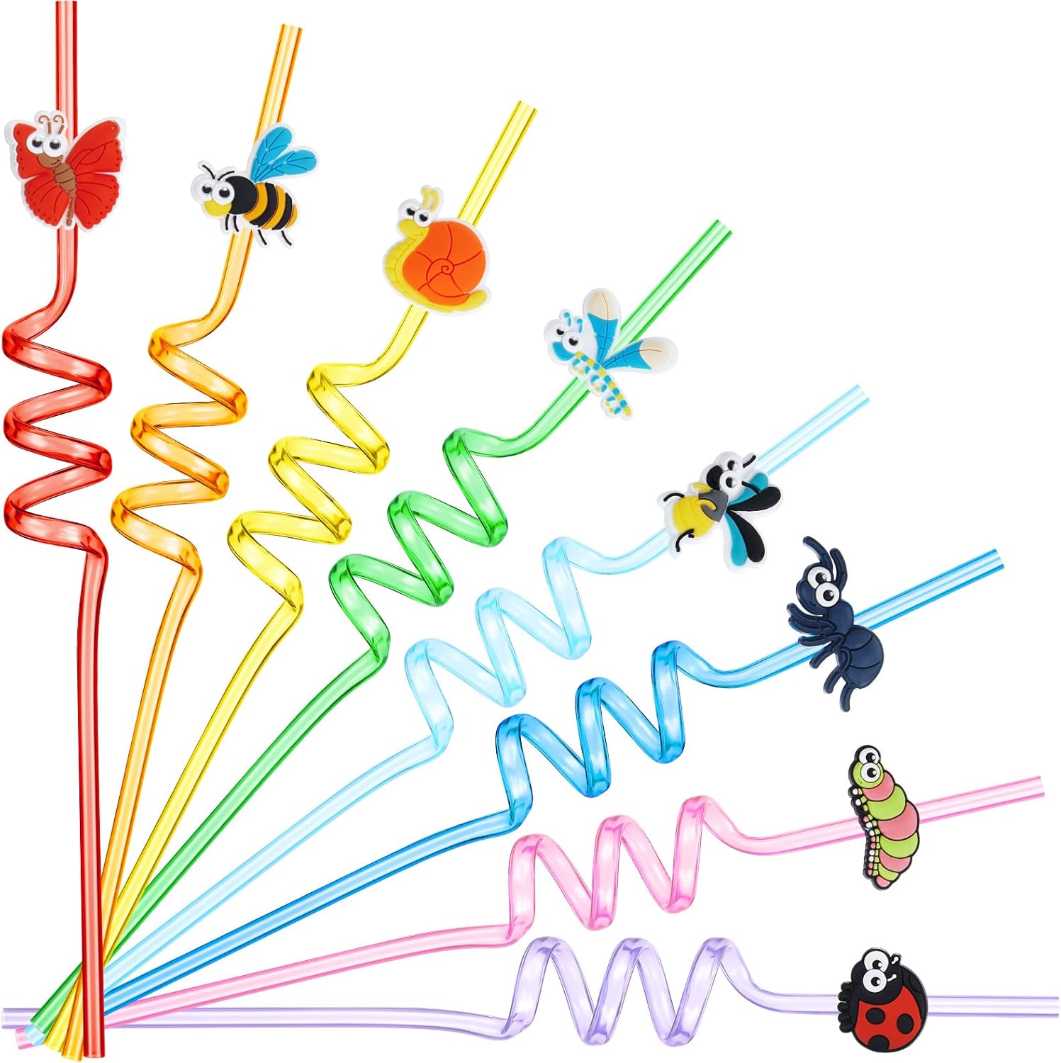 24 Pieces Bug Party Favors Reusable Plastic Straws Insect Drinking Straws Bugs Party