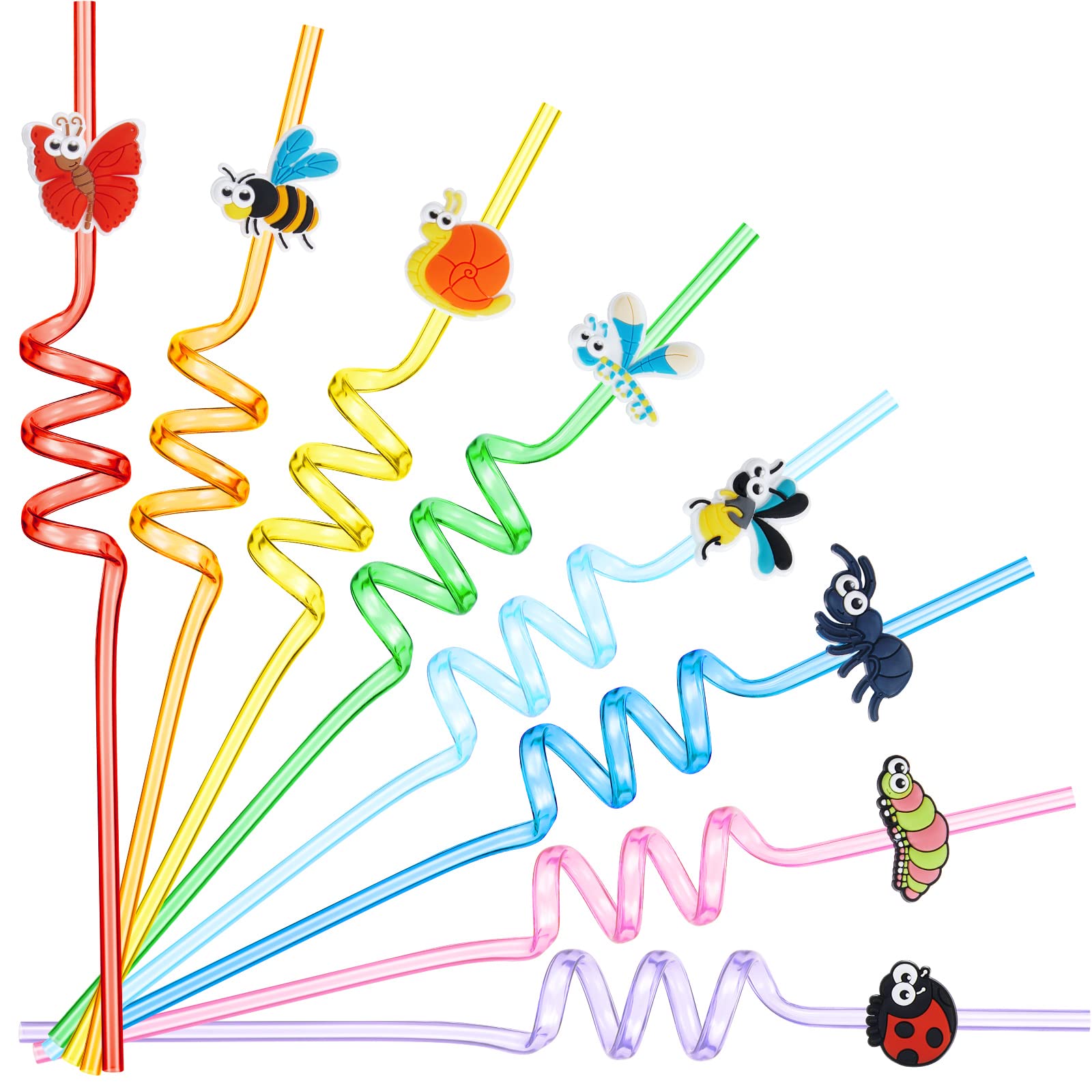 24 Pieces Bug Party Favors Reusable Plastic Straws Insect Drinking Straws Bugs Party Decorations for Insect Themed Birthday Party Supplies Decorations