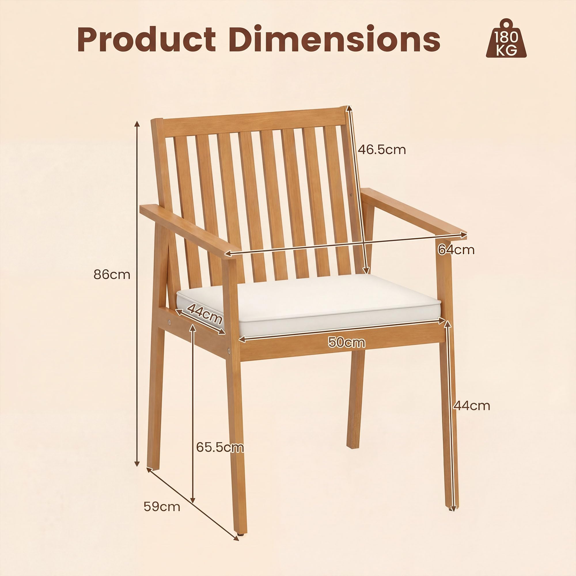 KOMFOTTEU Juego de 2 Sillas de Jardín de Madera de Acacia, Sillones de Comedor con Cojín Extraíble y Reposabrazos, Sillas Terreza Exterior Ergonómicas con Carga 180 kg (Amarillo Teca)