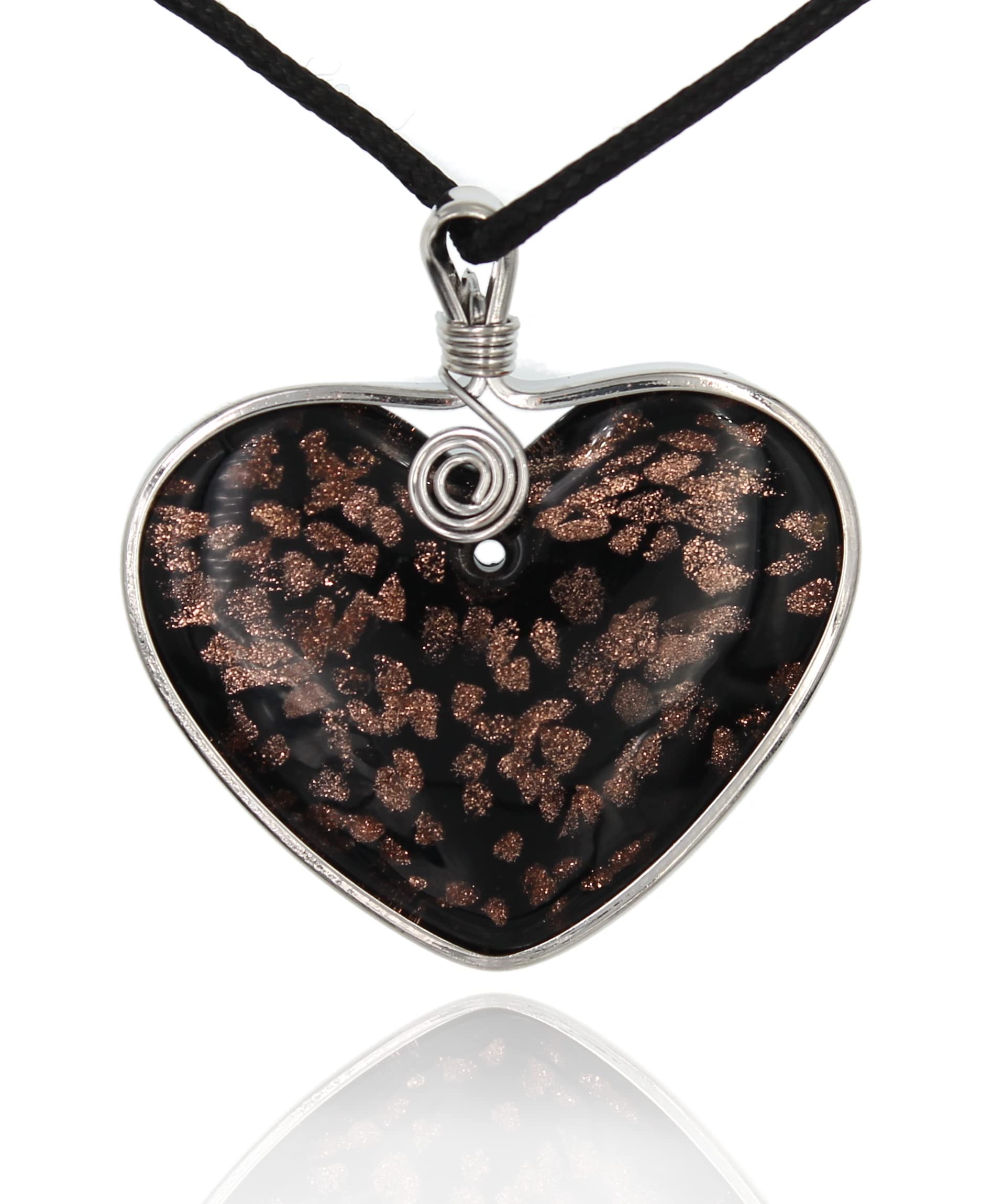 BESHEEKHandmade Murano Inspired Metal Frame Blown Glass Lampwork Art Pendant Necklace for Women│ Handcrafted Artisan Hypoallergenic Italian Style Jewelry