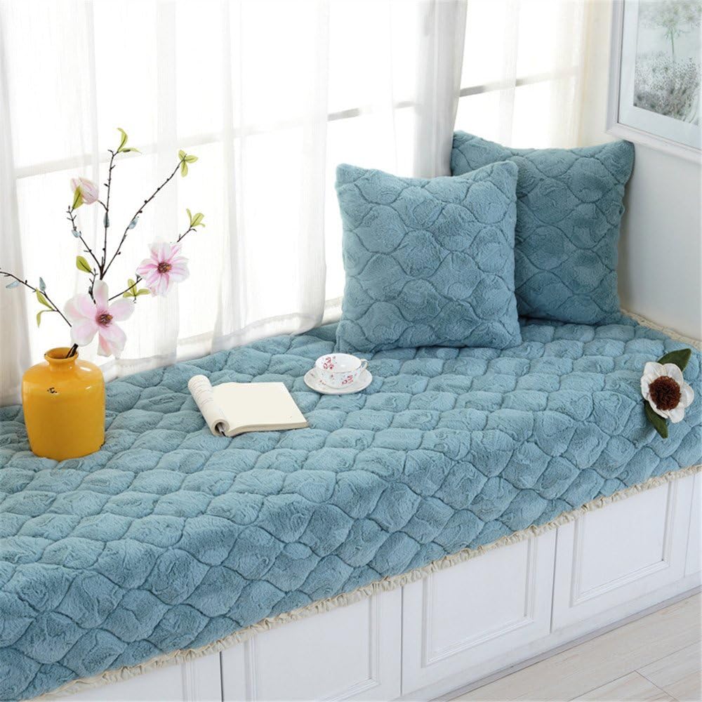 CAMALShort Plush Thickened Non-Slip Bay Window Pad/Windowsill Mat/Sofa Mat/Sofa Cushion (70x180cm, Blue)