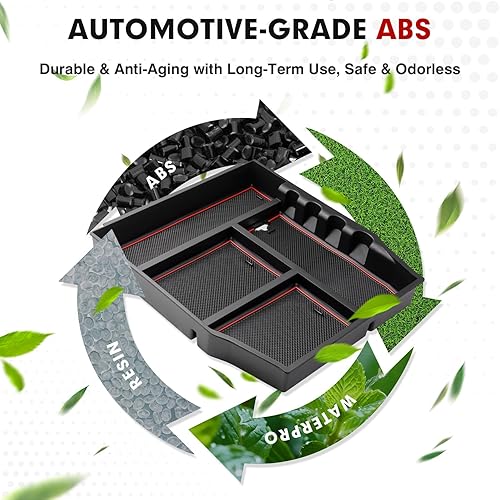 Miniatura 7 de Autorder Center Console Organizer for Ford F150 2021 2022 2023 Accessories Armrest Storage Box Secondary Insert Tray with Black & Red Silicone Mats
