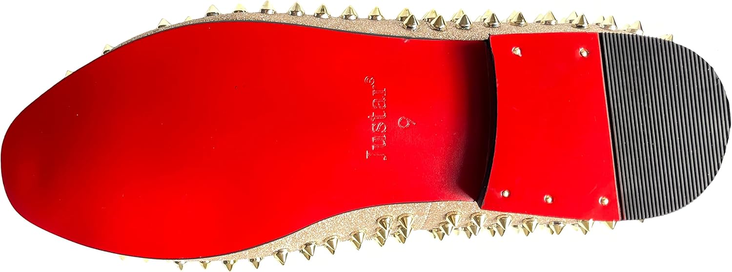 Justar Men's Leather Spikes Loafers Studded Dress Shoes Slip-on Flats Long Rivet Party Shoes