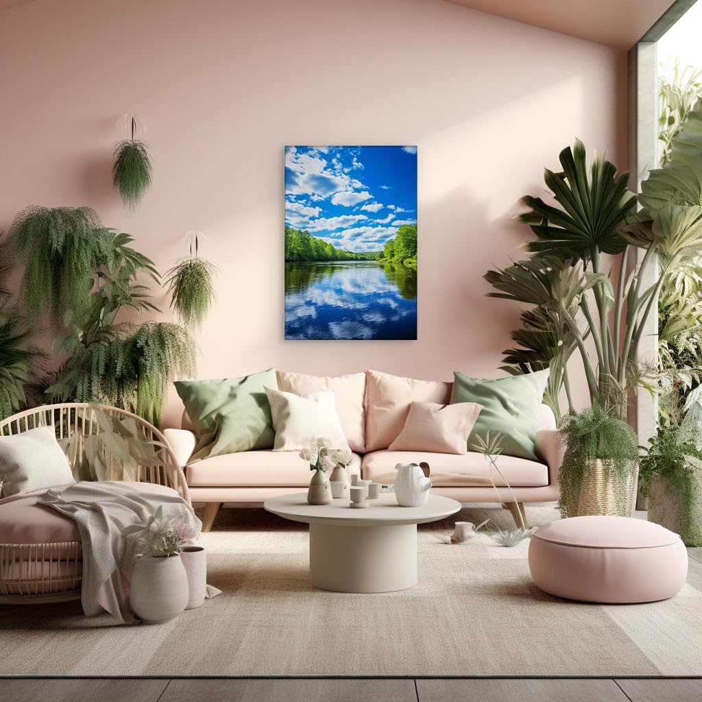Canvas for Living room. Embracing Serenity: A Peaceful River Journey Cradled by Nature's Embrace, 27 x 18 inch Canvas Wall Art - Contemporary Masterpieces - Modern Home Decor - 69x46 cm (27x18 inch)