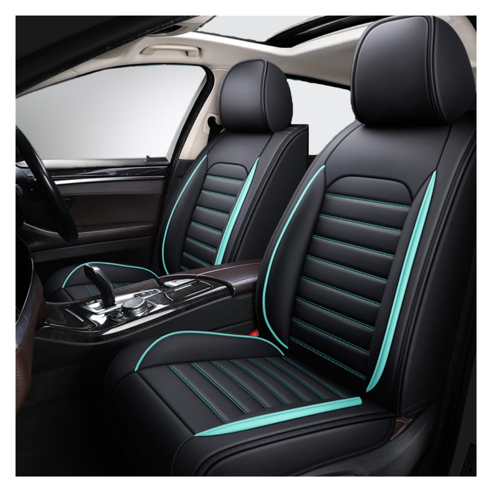Full Set Car Seat Covers Fit for Cadillac XT4 2019-2024, Car Seat Covers PU Leather Seat Cover Set 2-Seat, Breathable Wear Resistant Waterproof(Blue-Green)