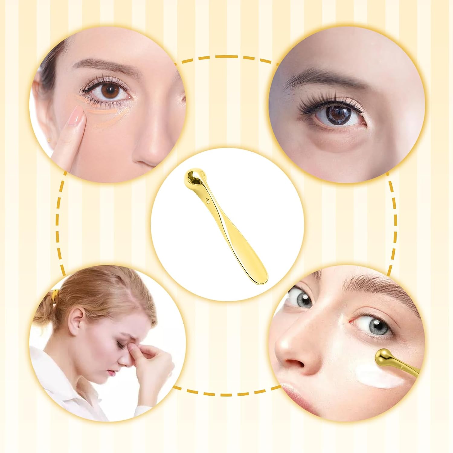4pcs Metal Eye Cream Massage Stick Tool for Face Cream Applicator,Makeup Spatula, Eye Cream applicator, Eye Massage Tool, Eye Cream applicator (Gold)