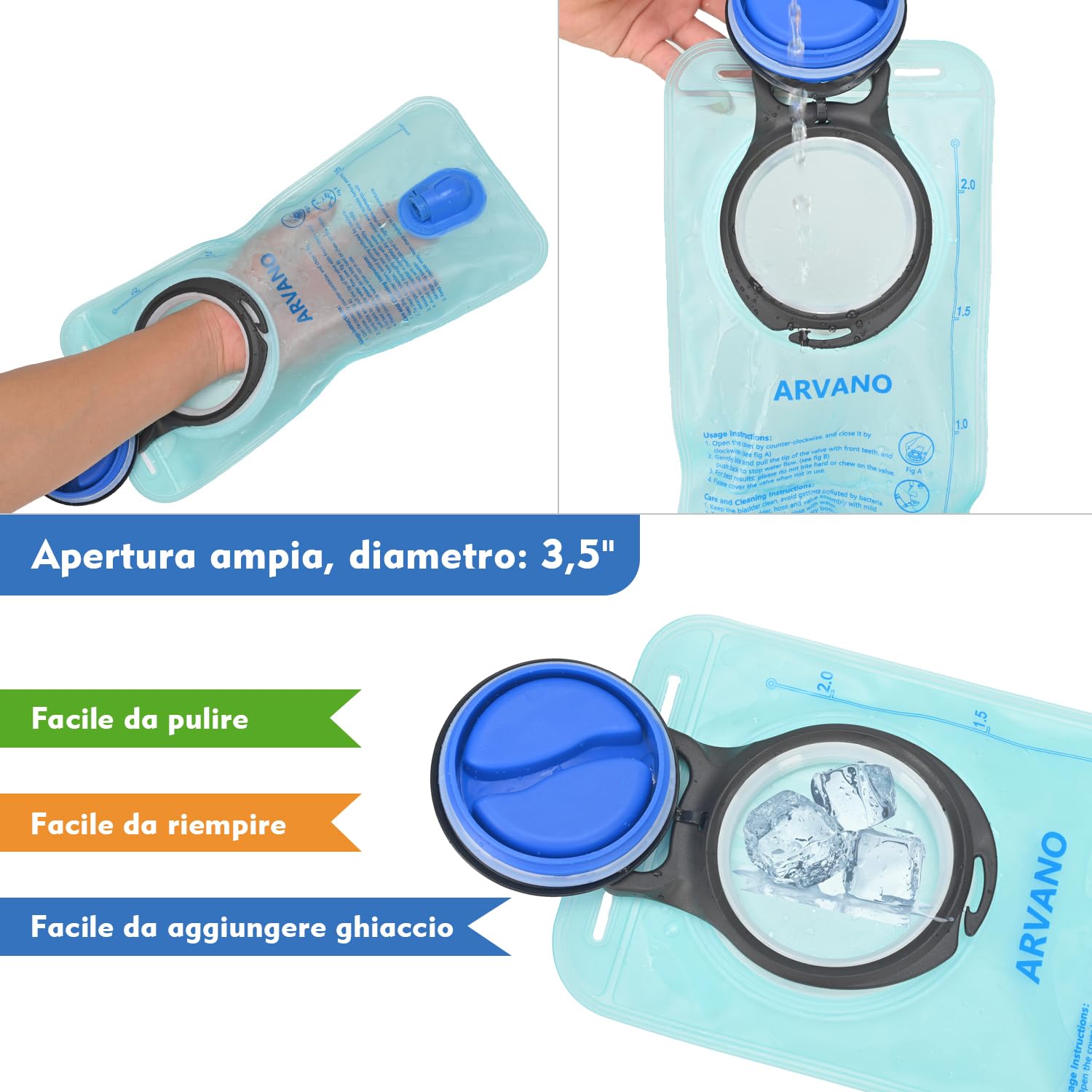 Sacca Acqua 2L, Sacca Idrica per Zaino, Sacca Idratazione con Tubo per Bere per Escursioni, Ciclismo, Sci, Corsa, Trekking Bolla Idratazione Vescica Acqua per Zaino idratante