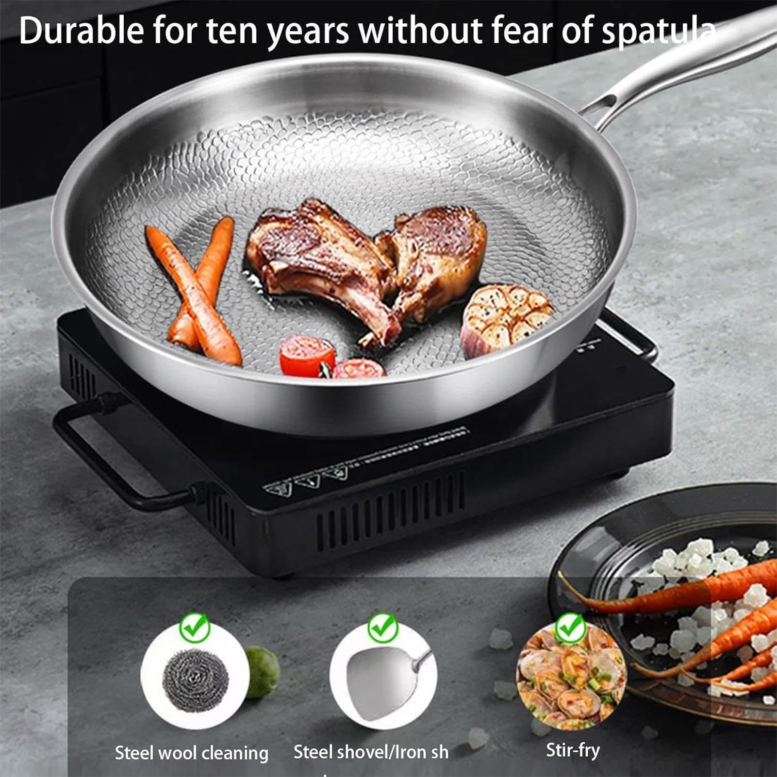 Générique Titan Campingpfanne mit Deckel, ultraleichte Grillpfanne, langlebiges & hitzebeständiges Kochgeschirr, Outdoorhelfer im modernen Design | Wohnküche