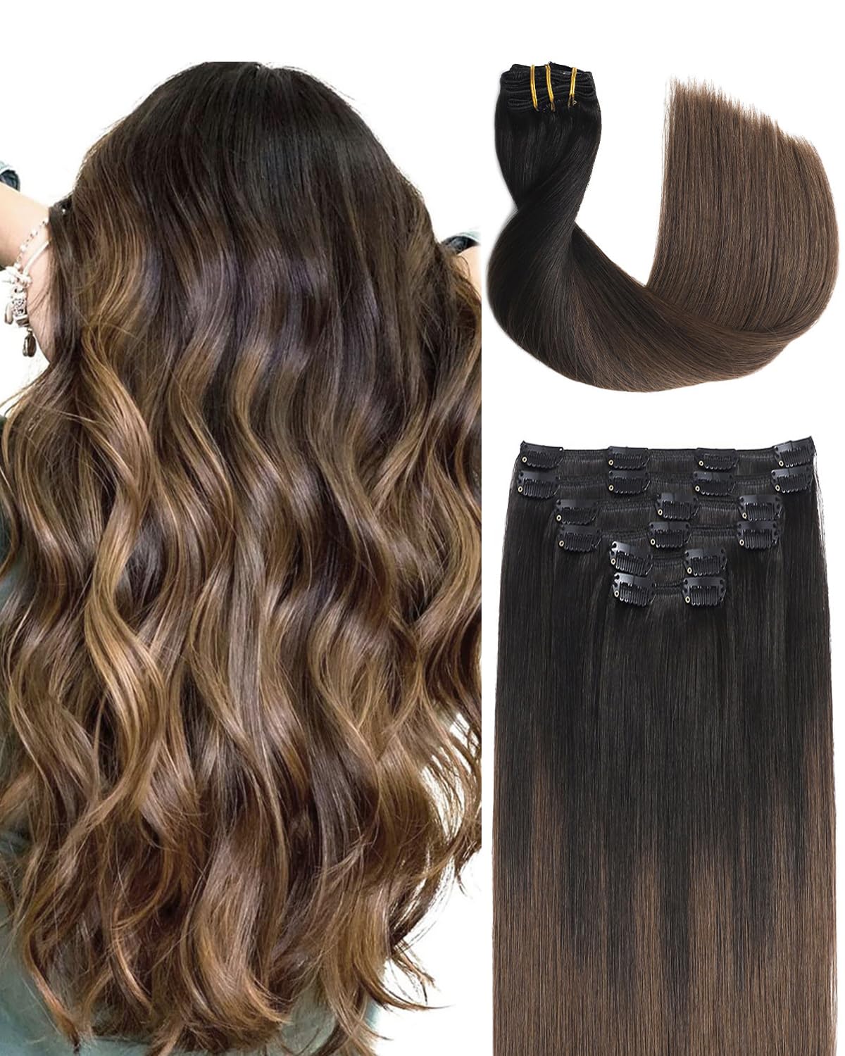 Sindra Extension a Clip Cheveux Naturel Noir Naturel à Brun 55cm