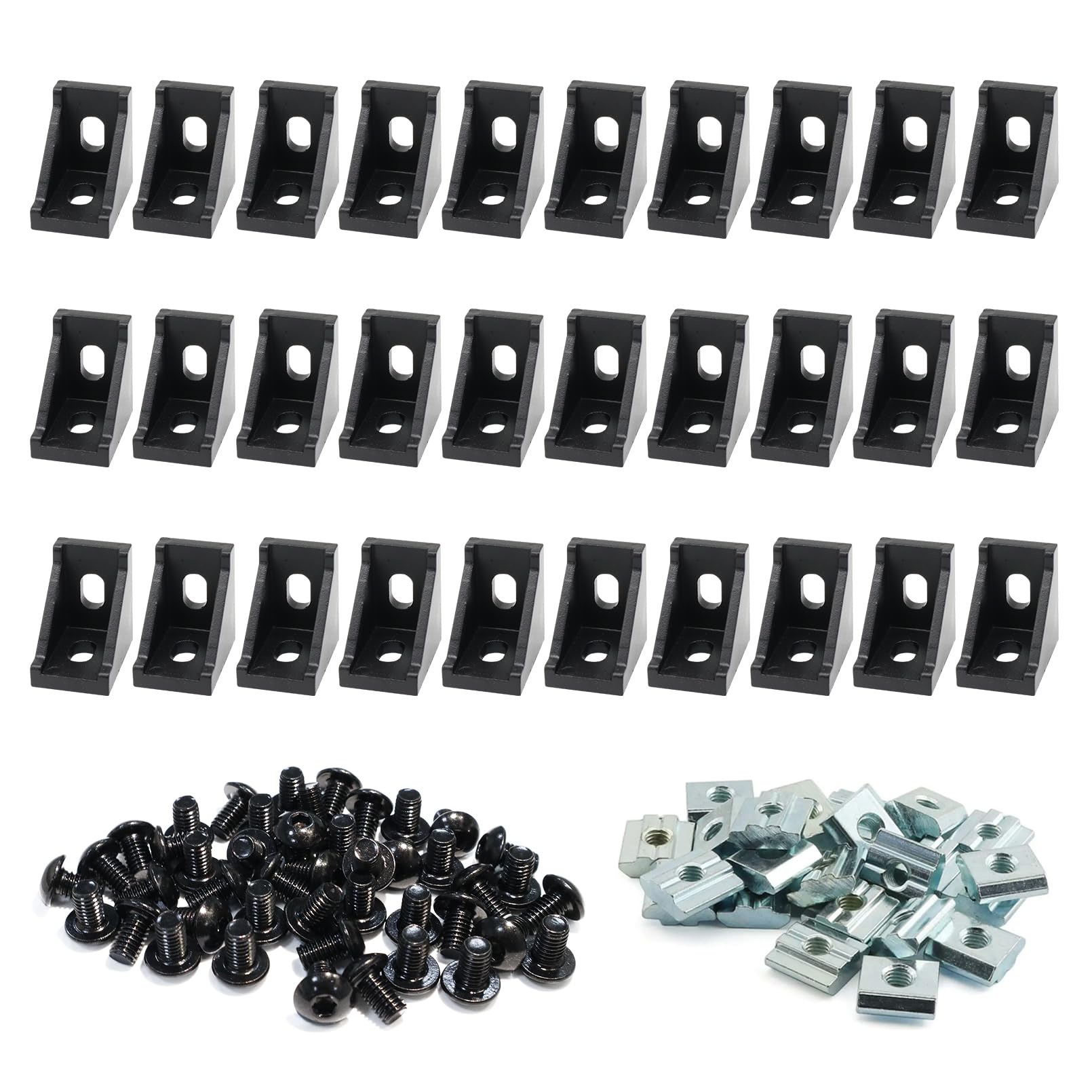 Photo 1 of FORRCKY 30 Set 2028 2020 Aluminum Extrusion Corner Bracket 20 Series V T Slot Hardware L Right Angle Connector with M6 T Slide Nuts Bolt Screw for 20/20 2040 2060 Black Extruded Aluminum Profile