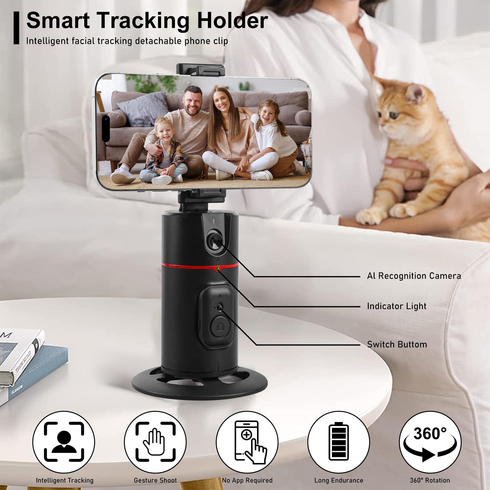 Supporto Telefono Con Tracciamento Viso 360° E Controllo Gesto – Treppiede Automatico Per Live, Videochiamate E Vlog, Con Luci LED E Telecomando