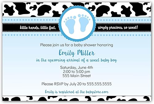 30 invitations boy baby shower blue black cowhide photo paper