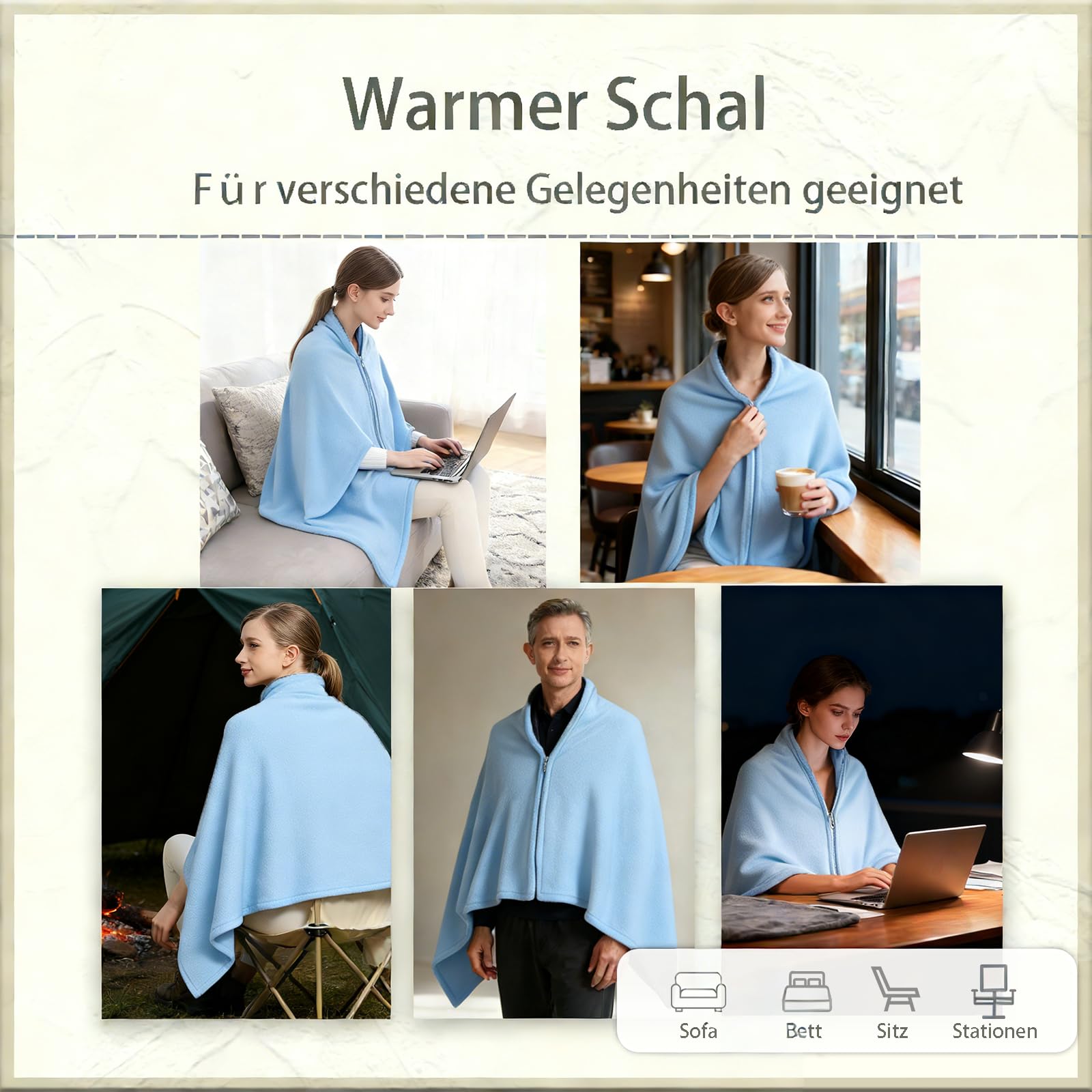 Poncho d'hiver pour femme - Cape en polaire épaisse avec fermeture éclair comme couverture douillette et veste de lit chaude pour le bureau, les voyages, le canapé