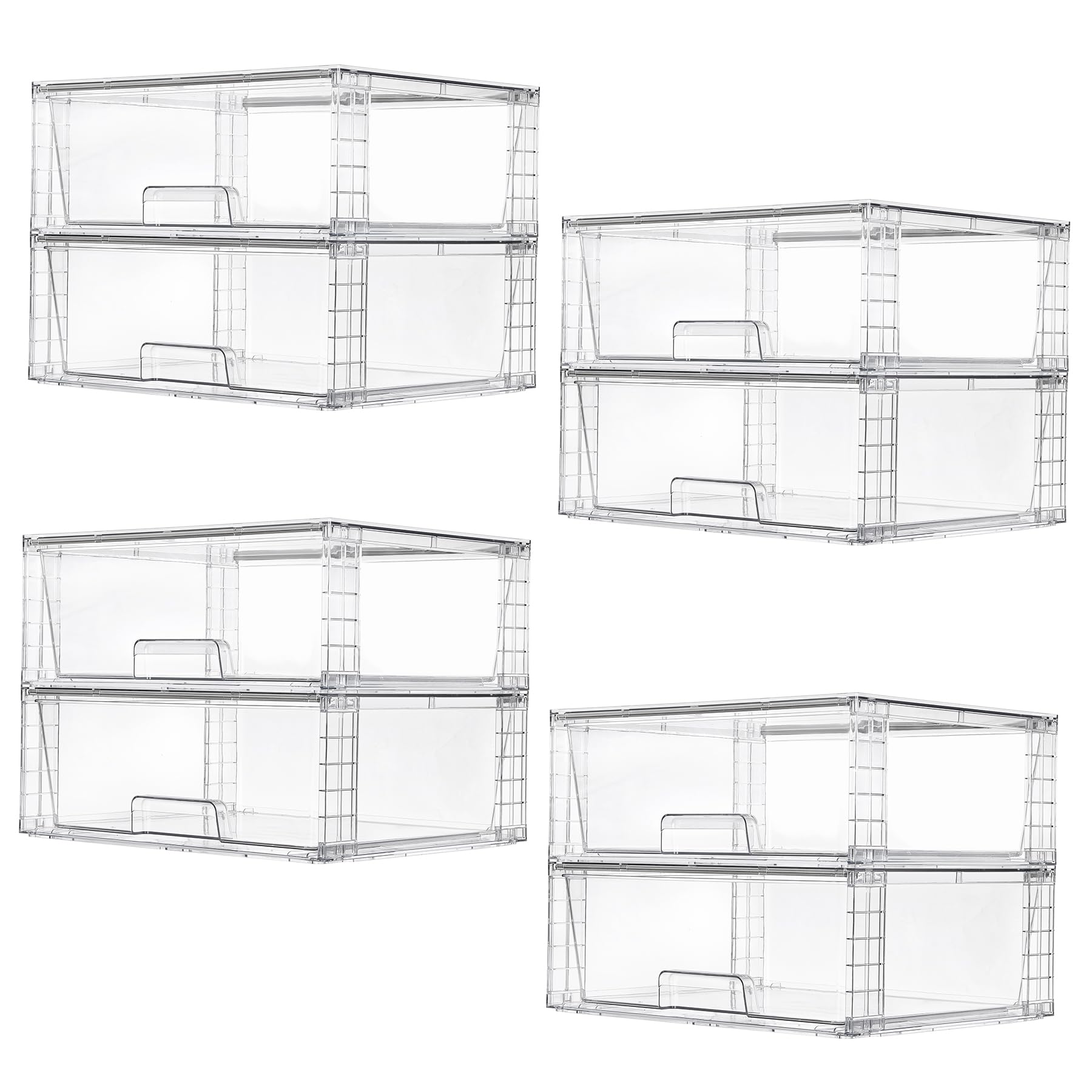 Vtopmart 8 Pack Stackable Storage Bins,Easily Assemble Clear Acrylic Bathroom Undersink Organizers,Plastic Storage Box for Kitchen Pantry,Medicine Organization