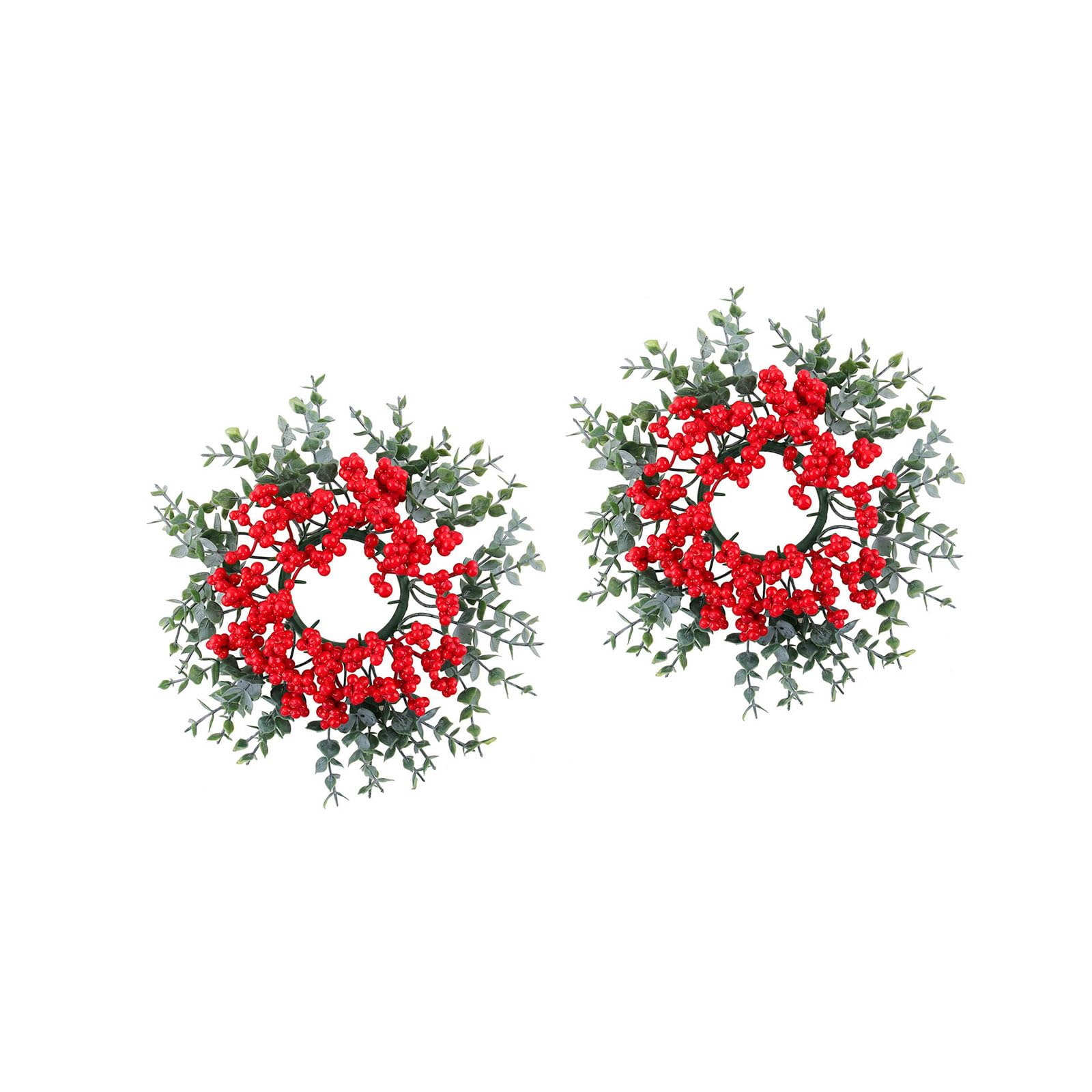 2Pcs Christmas Rings Wreath Red Berries Eucalypt Minis Wreath Small Rings Holder for Christmas Wedding Table Centerpieces Holder