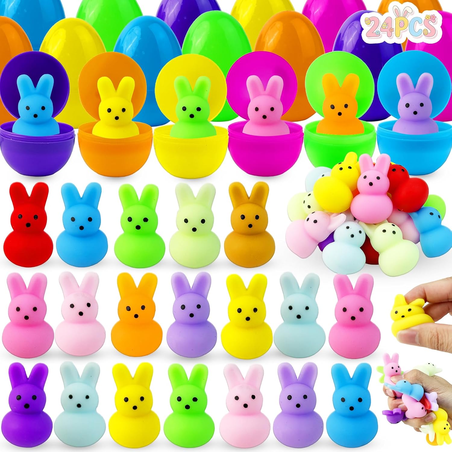 24Pack Bunny Mochi Squishy Toy,Bunny Squishies Bulk Fidget Toy Gifts Party Favors,Bunny Squishy Fidget Toys Bundles Squishies for Kids