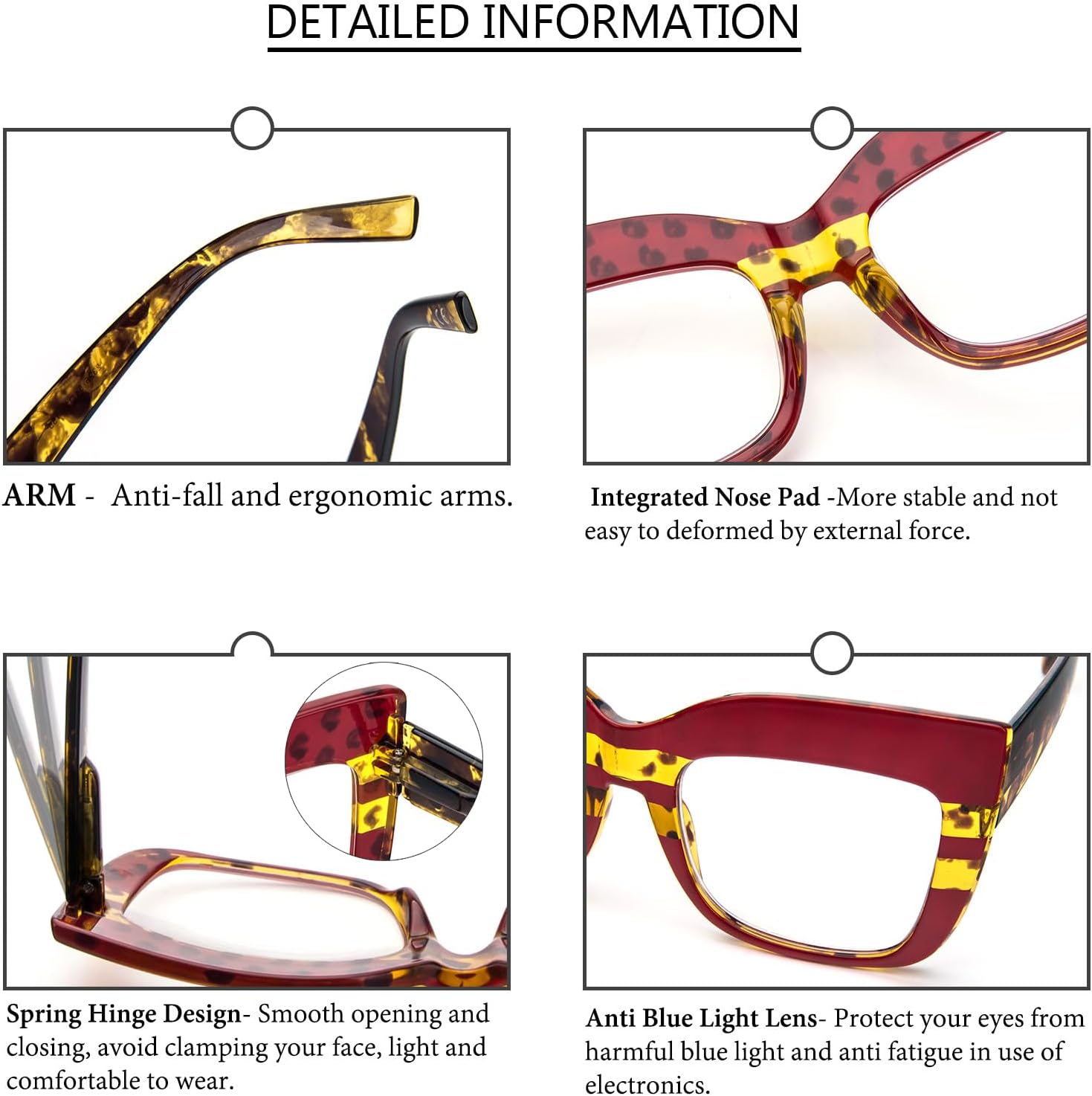 REAVEE 3 Pack Oversized Reading Glasses for Women Thick Large Frame Blue Light Blocking Stylish Computer Readers Spring Hinge - Image 3