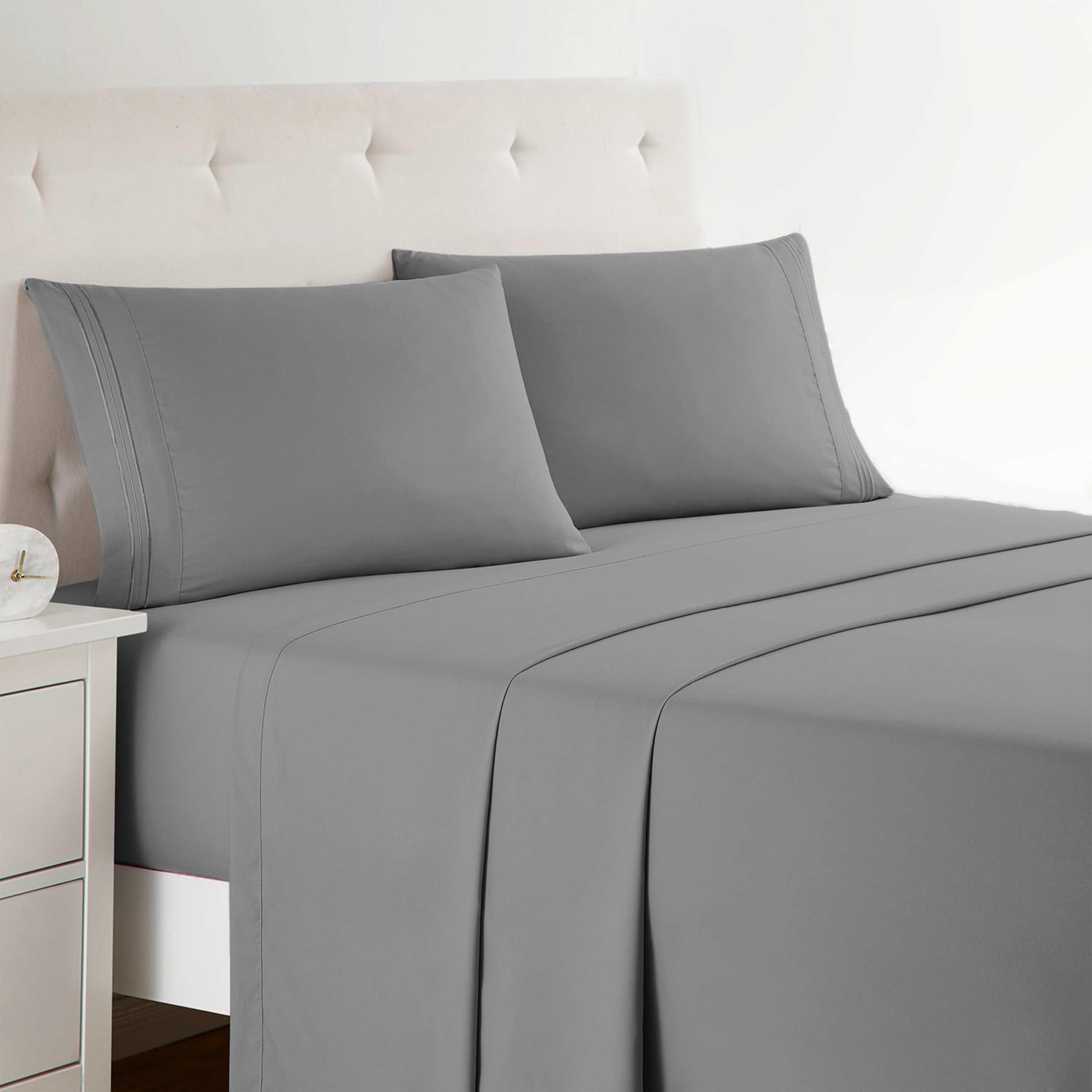 Photo 1 of Clara Clark Bed Sheets, Premier 1800 Series Bed Sheet Set, Deep Pocket, Wrinkle, Fade, Stain Resistant, Luxury Soft Bedding Sheets & Pillowcases, King, Frost Grey