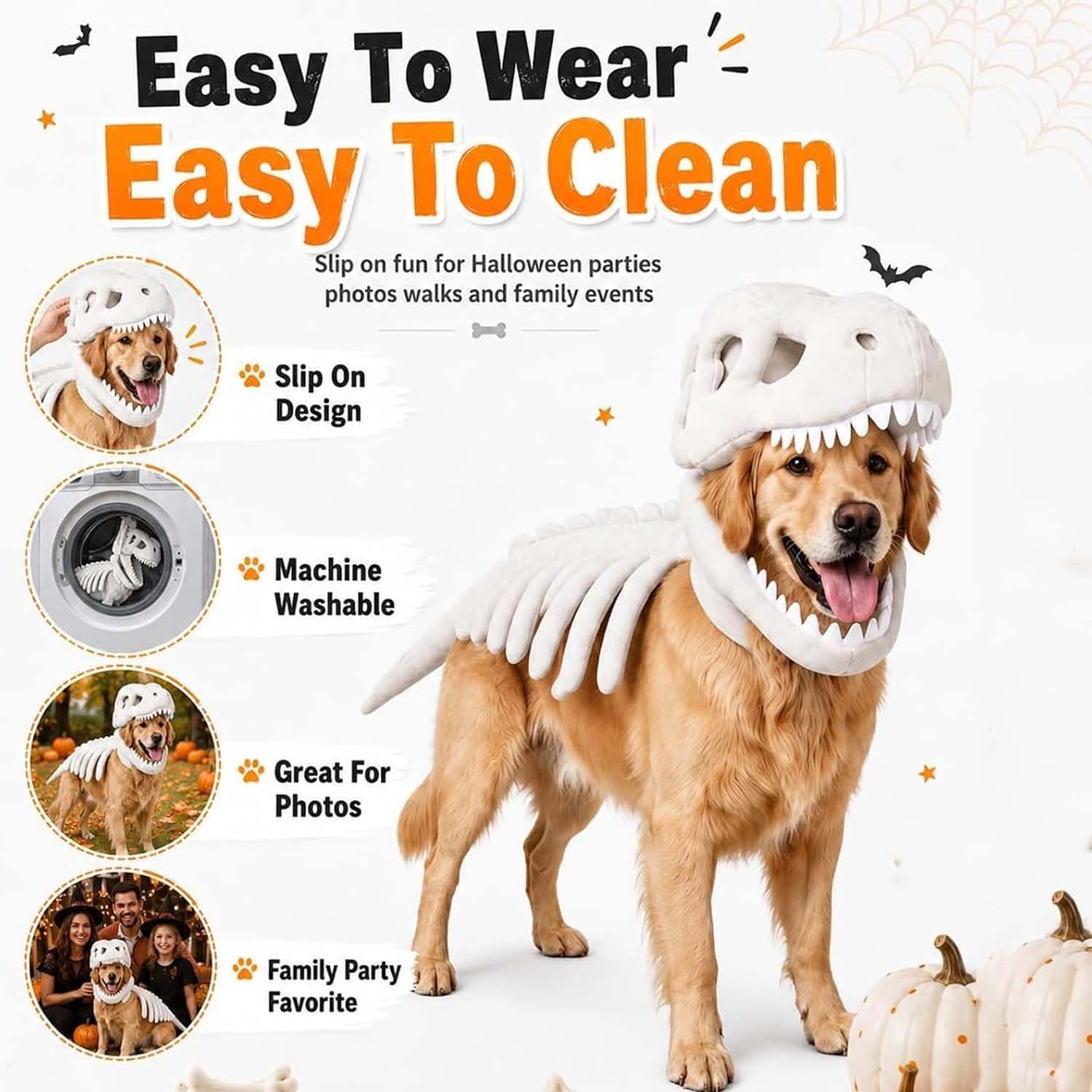 Dog Cat Pet Dinosaur Skeleton Costume,Funny Halloween Costumes，Green：XXL | Prehistoric Bone Pet Clothes with Dino Head Cover and Back,Pet Cosplay Outfits For Party Supplies,Medium Large Dogs Cats