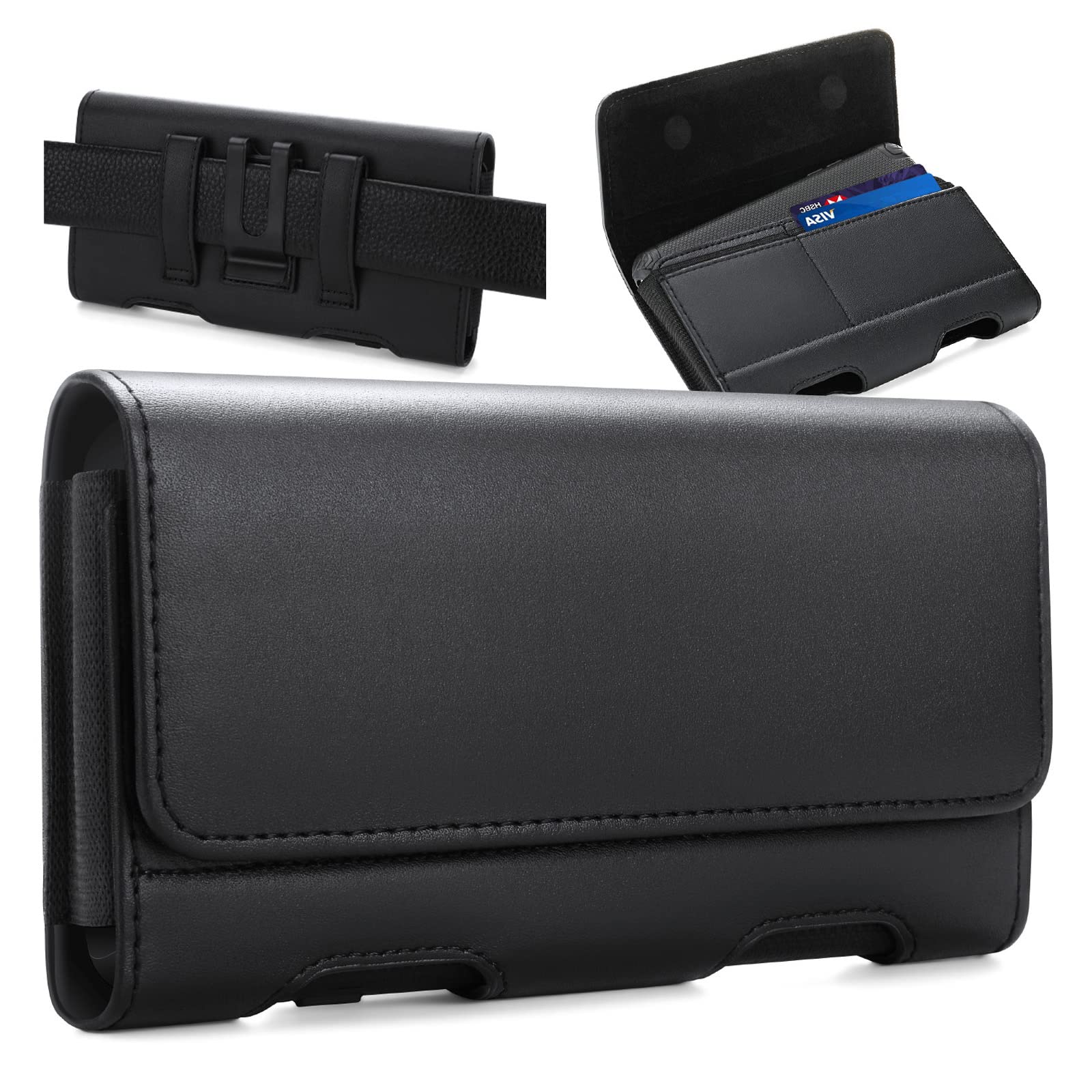 BECPLT Holster for Galaxy Z Fold 7 6 5 4 3 2 Leather Pouch Belt Case with Belt Clip Cell Phone Belt Holder Case Cover - Black