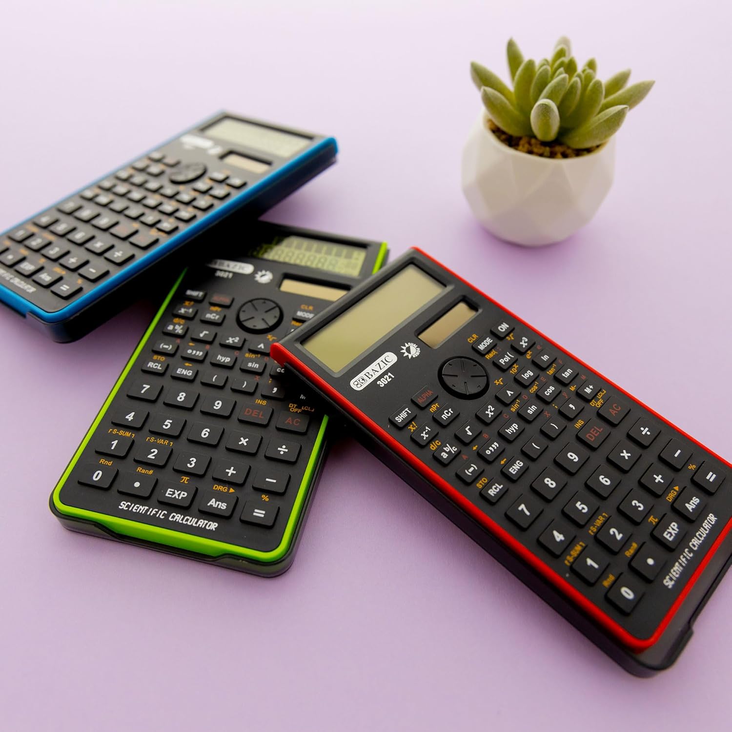 BAZIC Products Scientific Calculator 240 Function, Dual Hybrid Battery and Solar, Slide-On Case, Engineering Calculators LCD Display, for Professional, 3-Pack