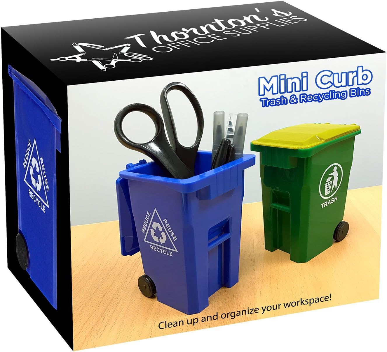 Thornton's Office Supplies Mini Curbside Trash and Recycle Can Set Pencil Cup Holder