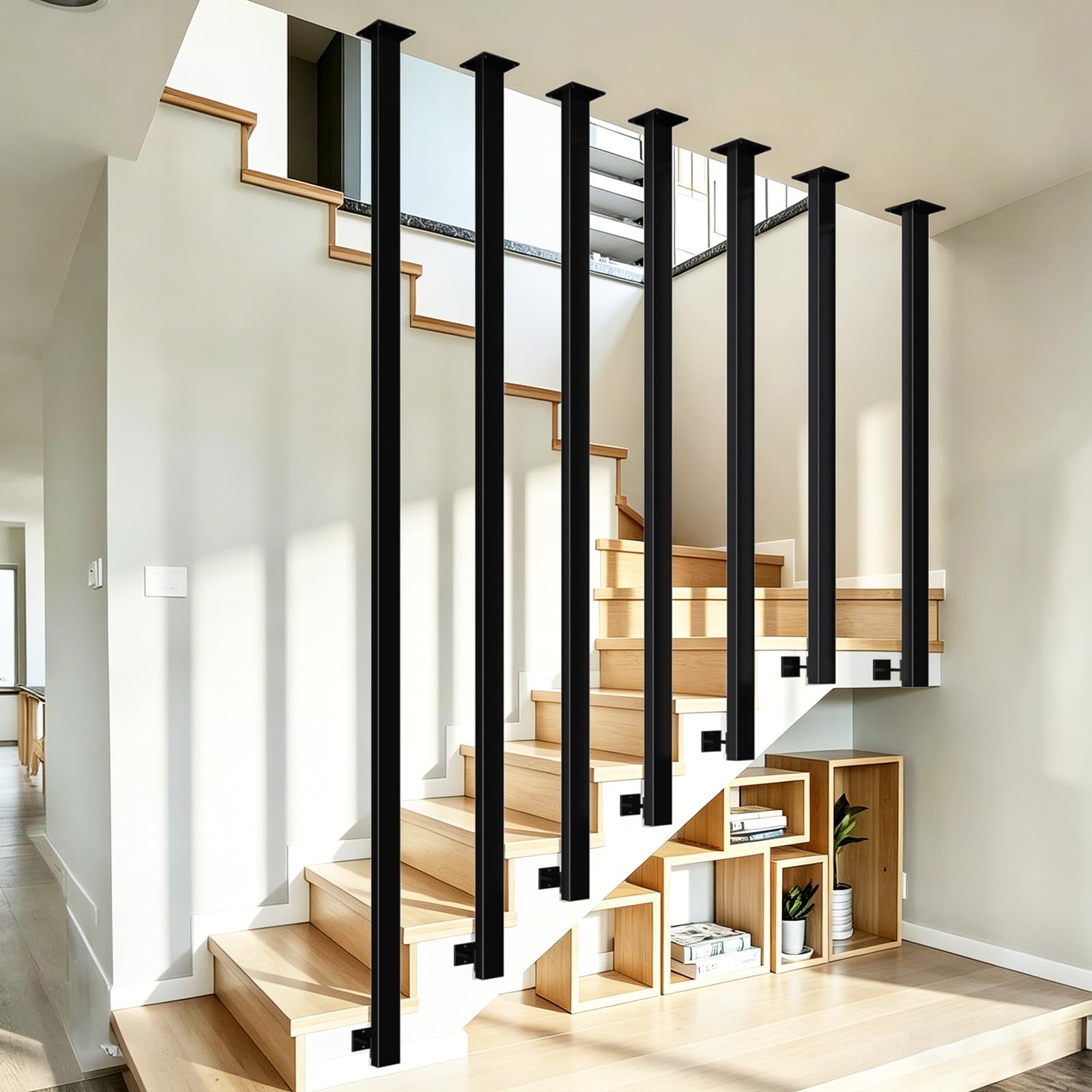 Pasamanos Escalera, Acero Al Carbono, Barandilla Escalera Interior Negra, Resistente A La CorrosióN, Barandilla De Escalera Tipo L para Pasillo Villa Loft (100CM)