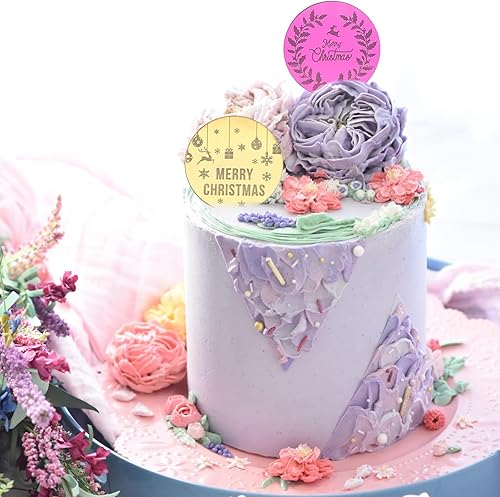 Miniatura 6 de 24 piezas de decoración de cupcakes de acrílico para el día de Navidad, disco de espejo de Navidad, palillos de cupcakes de Navidad, fiesta de Año