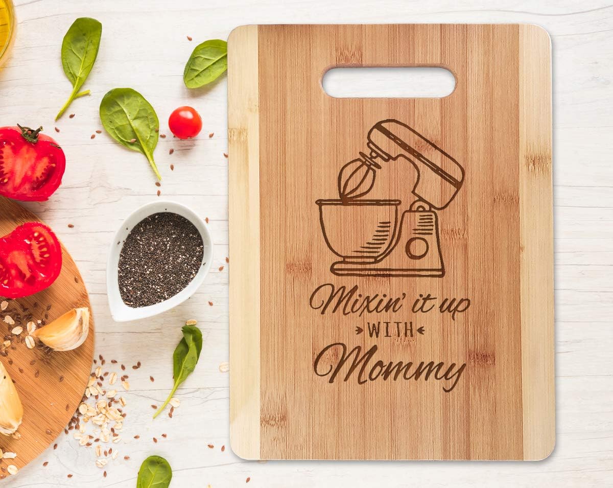 Mother Daughter Mix It Up Mom Birthday Bamboo Cutting Board Kitchen Decor Grandma Christmas Present (Small 11 by 8.5)