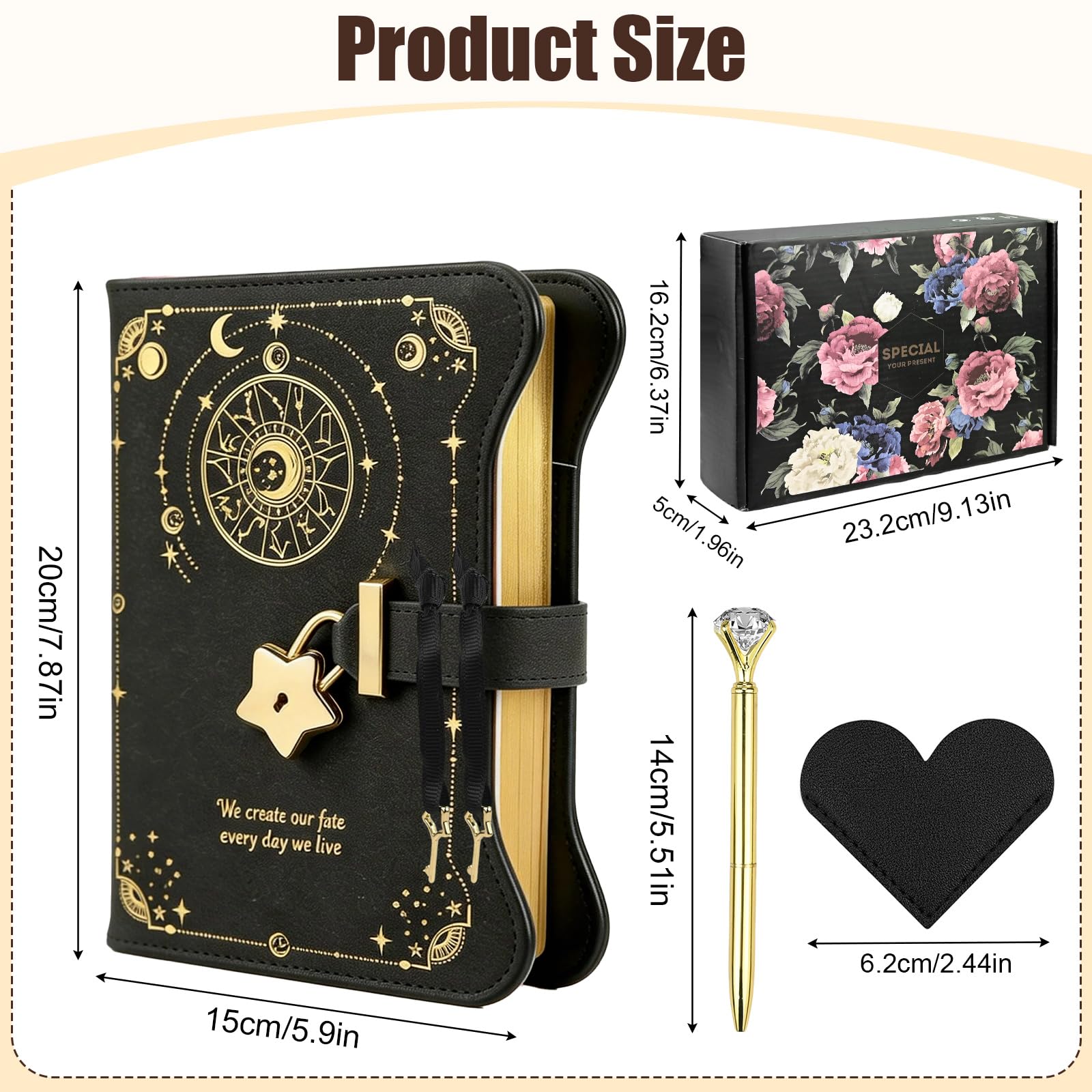 twirush Diary with Lock for Girls and Women Lockable Kids Diary, A5 PU Leather Notebook, 360 Pages Journal with Lock, Keys - Image 3
