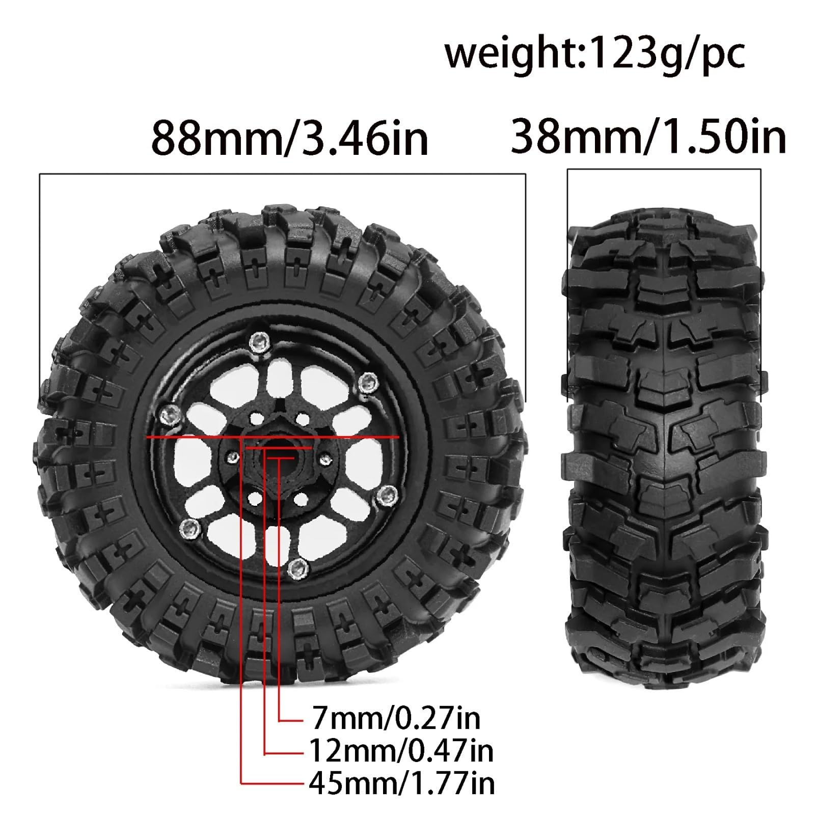 para TRX4 para Axial para SCX10 para Redcat Gen8 1:10 4 Uds 87mm 1,9 "Goma Todo Neumáticos Ruedas Todoterreno RC Piezas Coche para Rock Crawler Piezas Repuesto RC