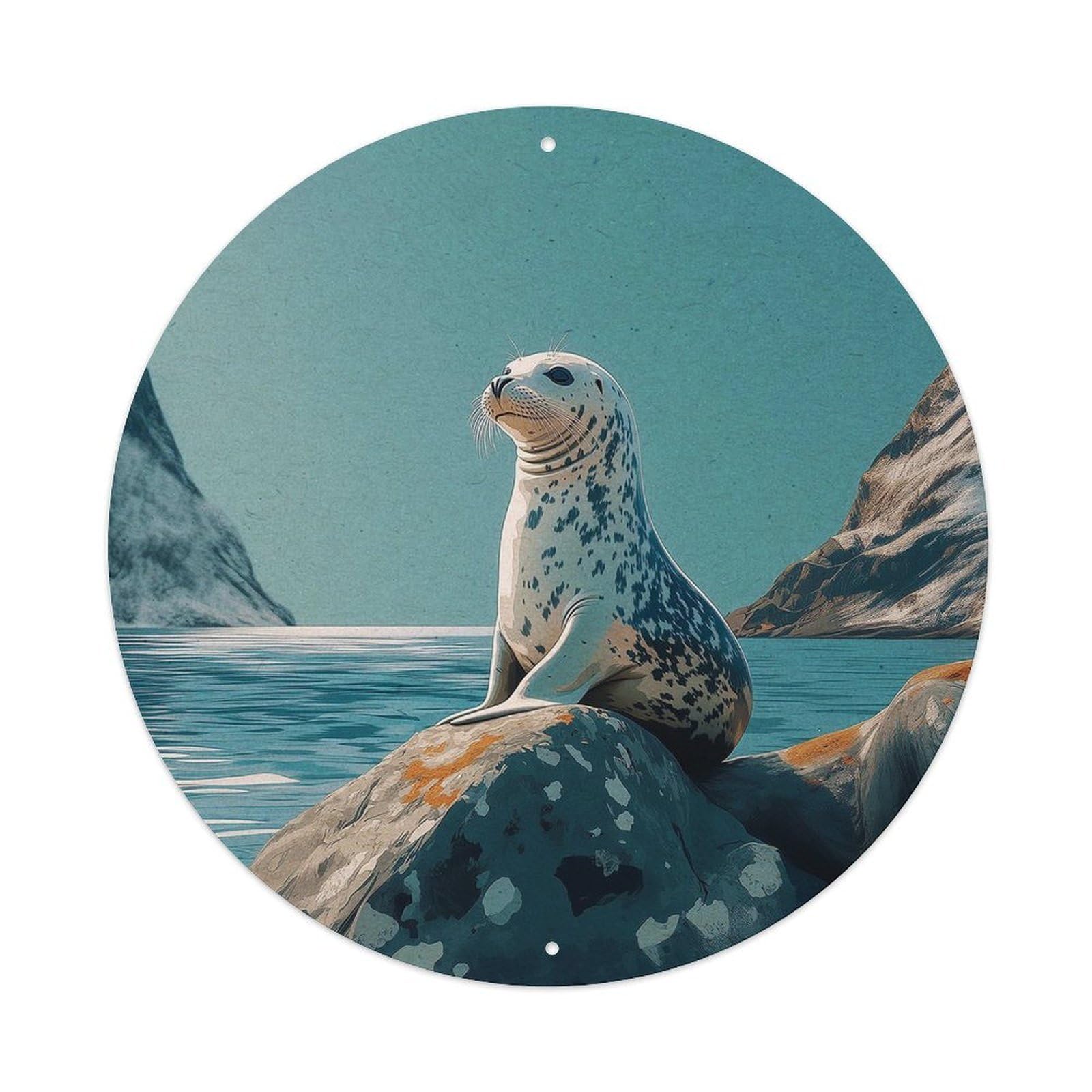Marine Animals Spotted Seal Visit Iceland Europe Vintage Travel Vintage Metal Tin Sign Plaque Wall Decor for Cafe, Club Bar, Office, Garden Metal Poster 8x8Inch