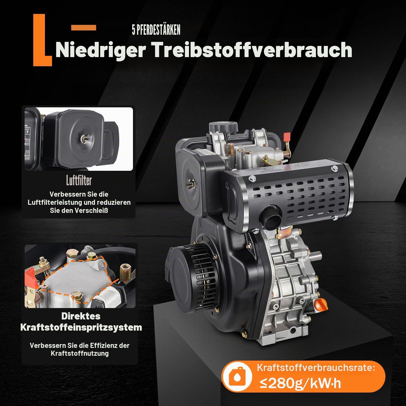 247CC, Viertakt-Dieselmotor, 5 PS, Einzylinder, luftgekühlt, 3,6 kW, Direkteinspritzung, 3600 U/min, manueller Start, geeignet für Wasserpumpen und Klein-Rotationsfräsen