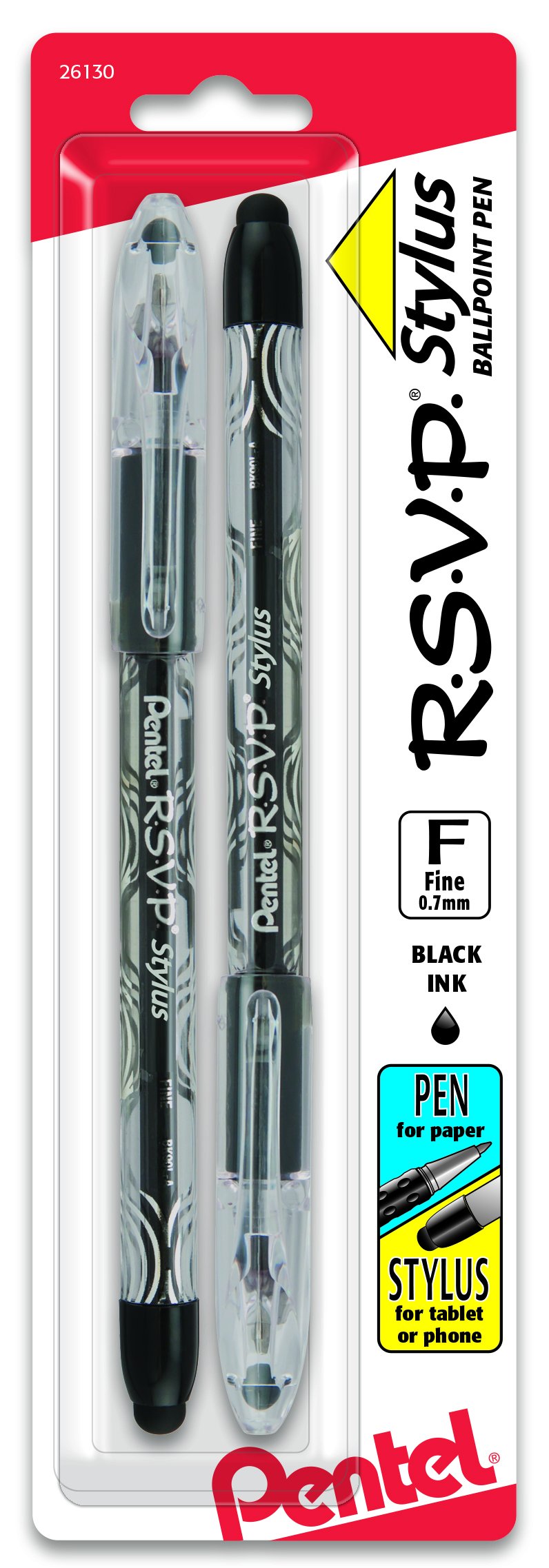 Rsvp Stylus Ballpoint Pen, Fine Line, Black Ink, Pack of 2 (BK90LBP2A)