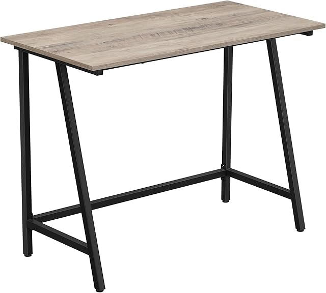 VASAGLE Computer, Writing Desk with Steel Frame, Rustic Top, Work Table for Office and Home Study, Easy Assembly, 100 x 50 x 75 cm, Industrial, Greige and Black LWD040B02