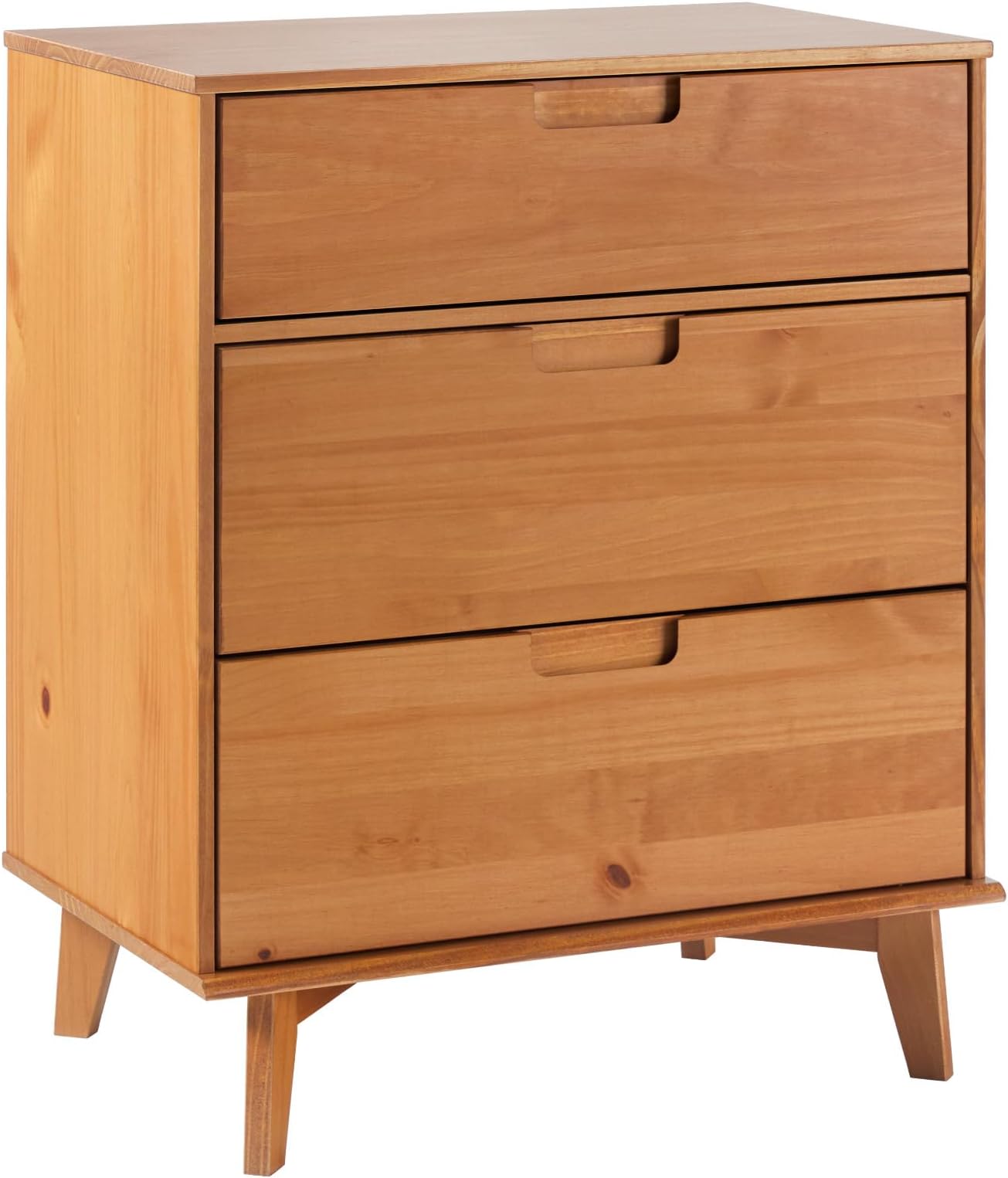 Sloane 3-Drawer Groove Handle Solid Pine Wood Dresser, 36 Inch, Caramel