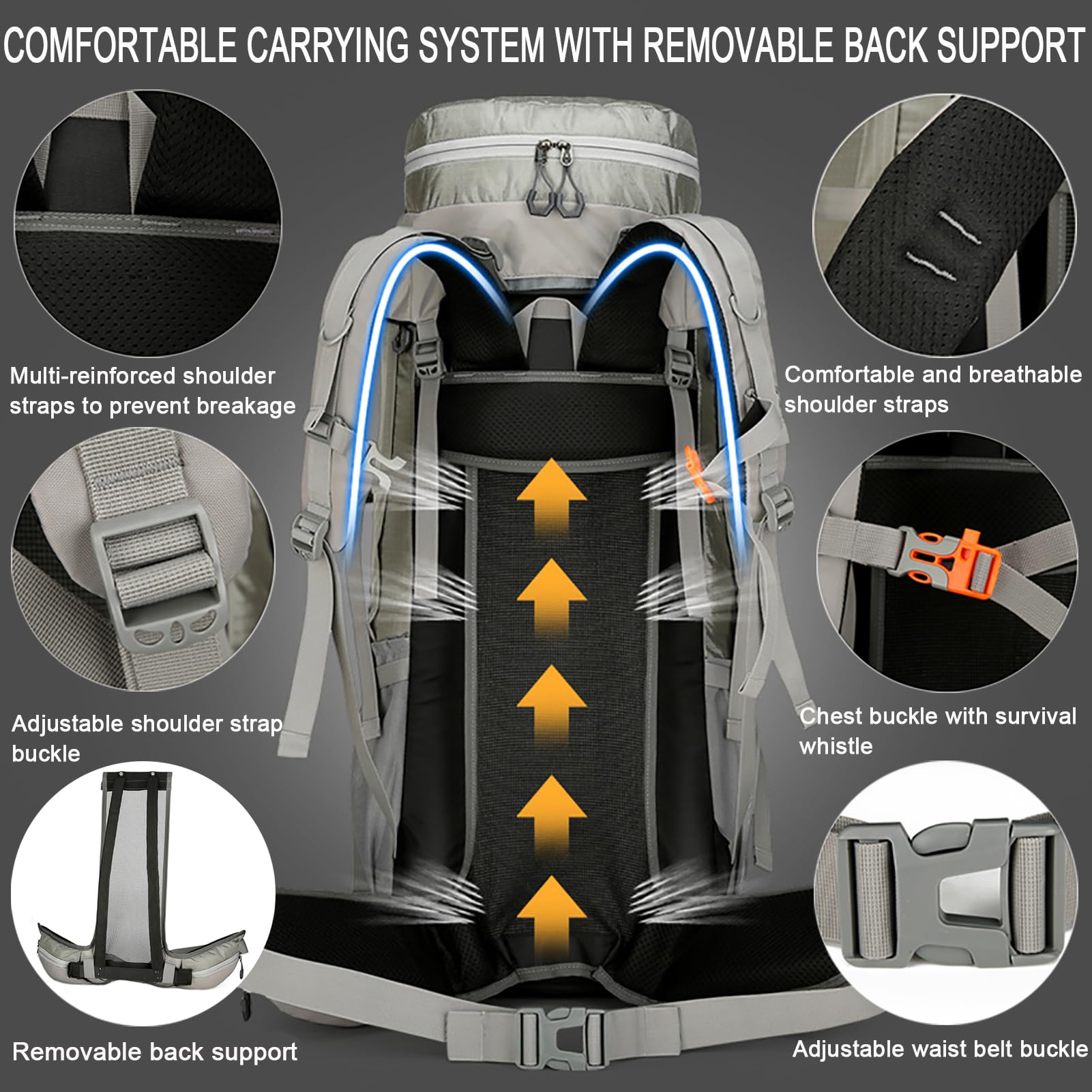 Zaino Trekking 75L Antistrappo Impermeabile con Copri Pioggia, Zaino da Viaggio Sport all'aperto Leggero per Escursionismo Arrampicata Campeggio Turismo Montagna,Viola