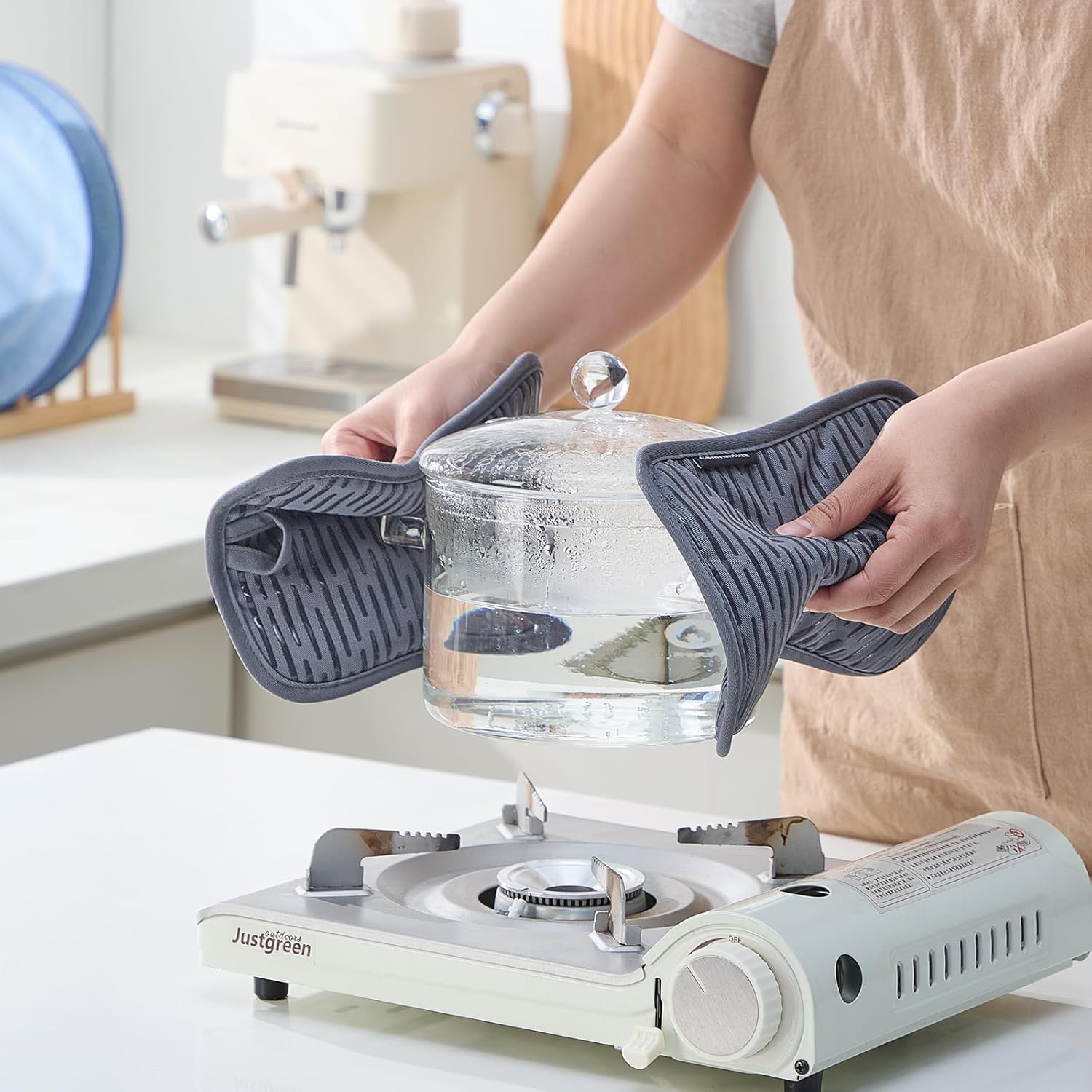 2 Pack Pot Holders for Kitchen, 7 x 9 Inch Cotton and Non-Slip Silicone Potholders Heat Resistant, Oven Cooking Hot Pads Pan Holder (Gray) - Image 4