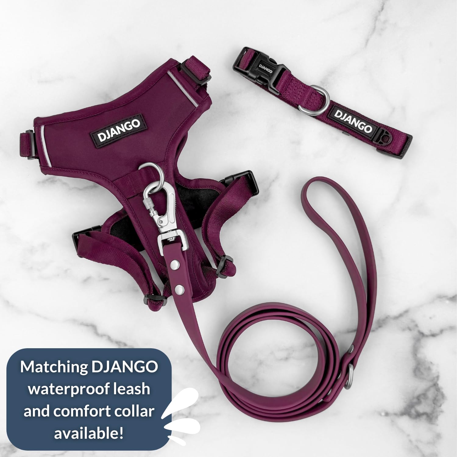 DJANGO Tahoe No Pull Hundegeschirr,Bequemes,Verstellbares und sicheres Design für den täglichen Gebrauch (Medium, Himbeerviolett)