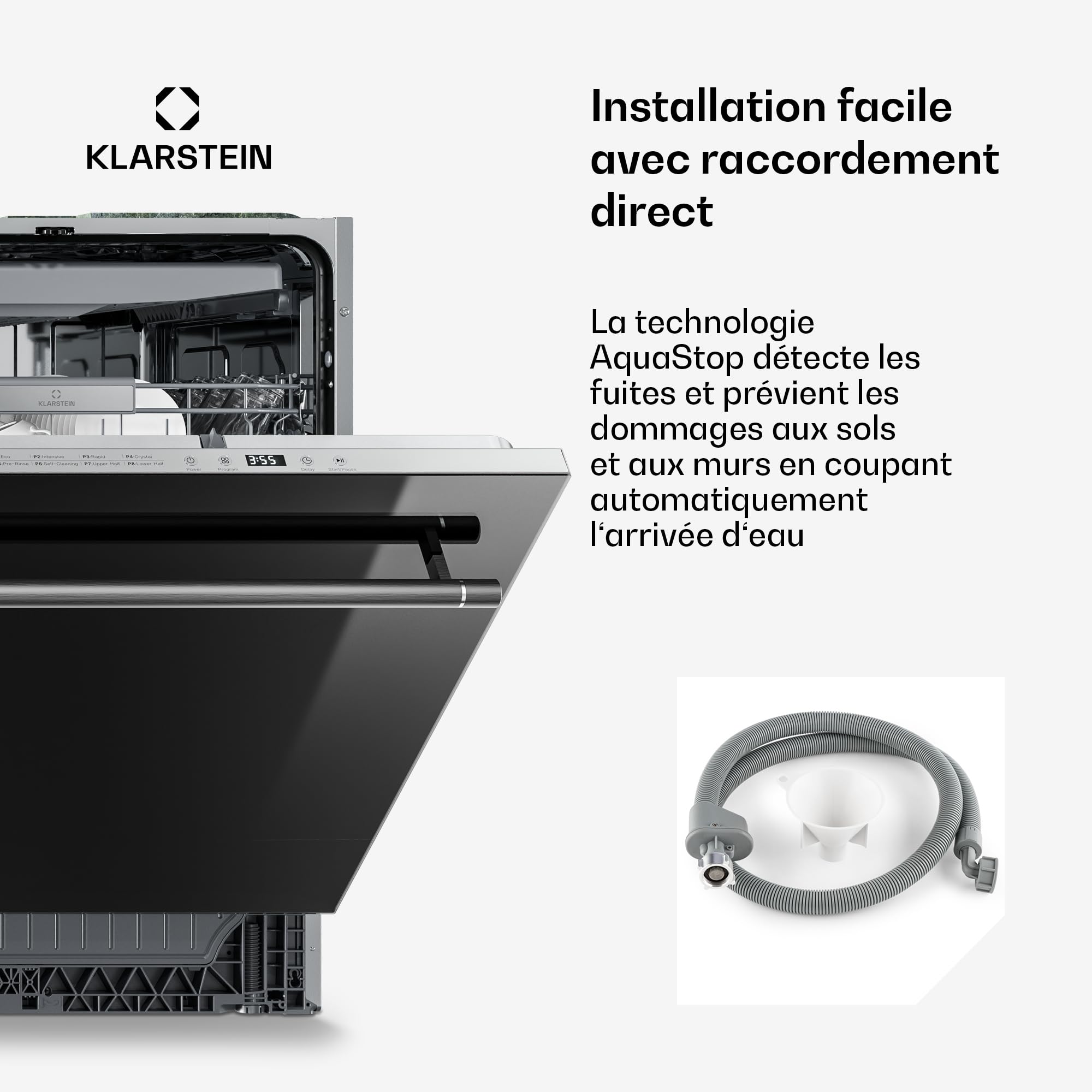 Klarstein Luxara Lave-vaisselle encastrable 14 couverts 8 programmes AquaStop Eco Wash