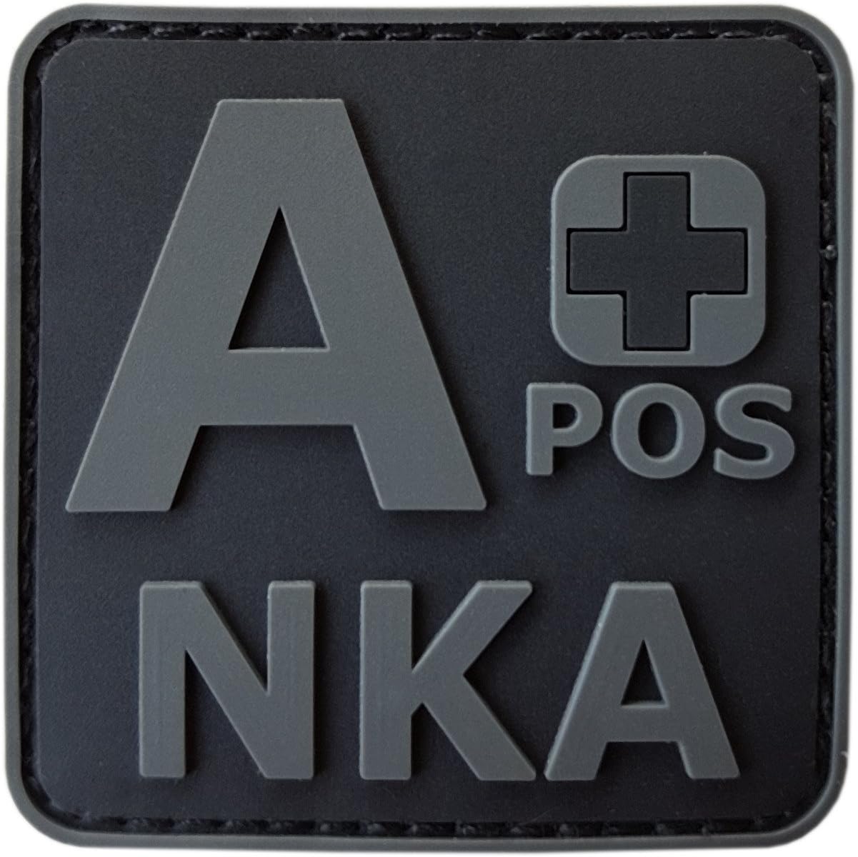 ACU All Black APOS A+ NKA Blood Type No Known Allergies Morale PVC Rubber Fastener Patch