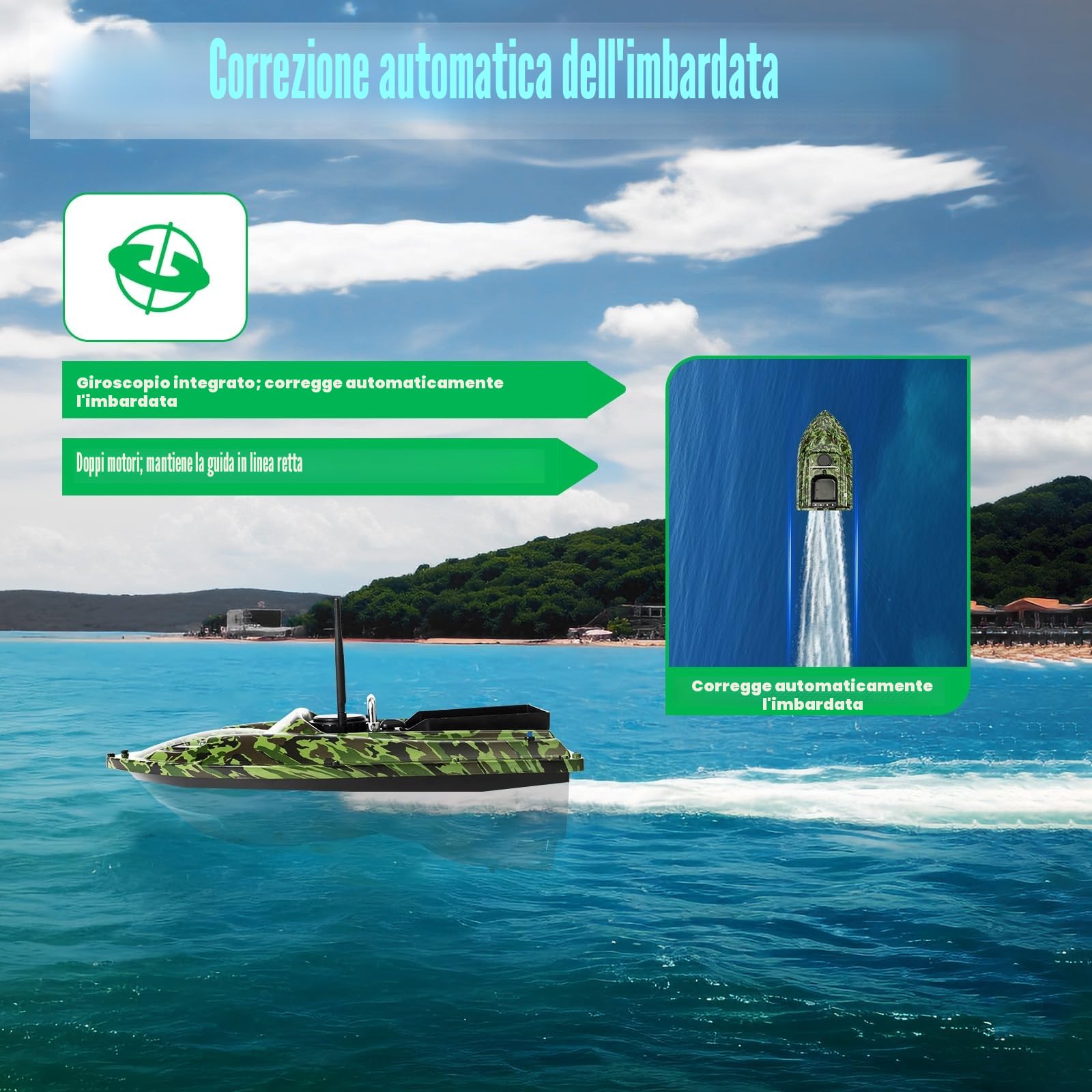 500 m telecomandata barca per mangimi, pesca notturna, esca per pesca notturna, barca da pesca Bait Boat, esca telecomandata, 1,5 kg mimetica