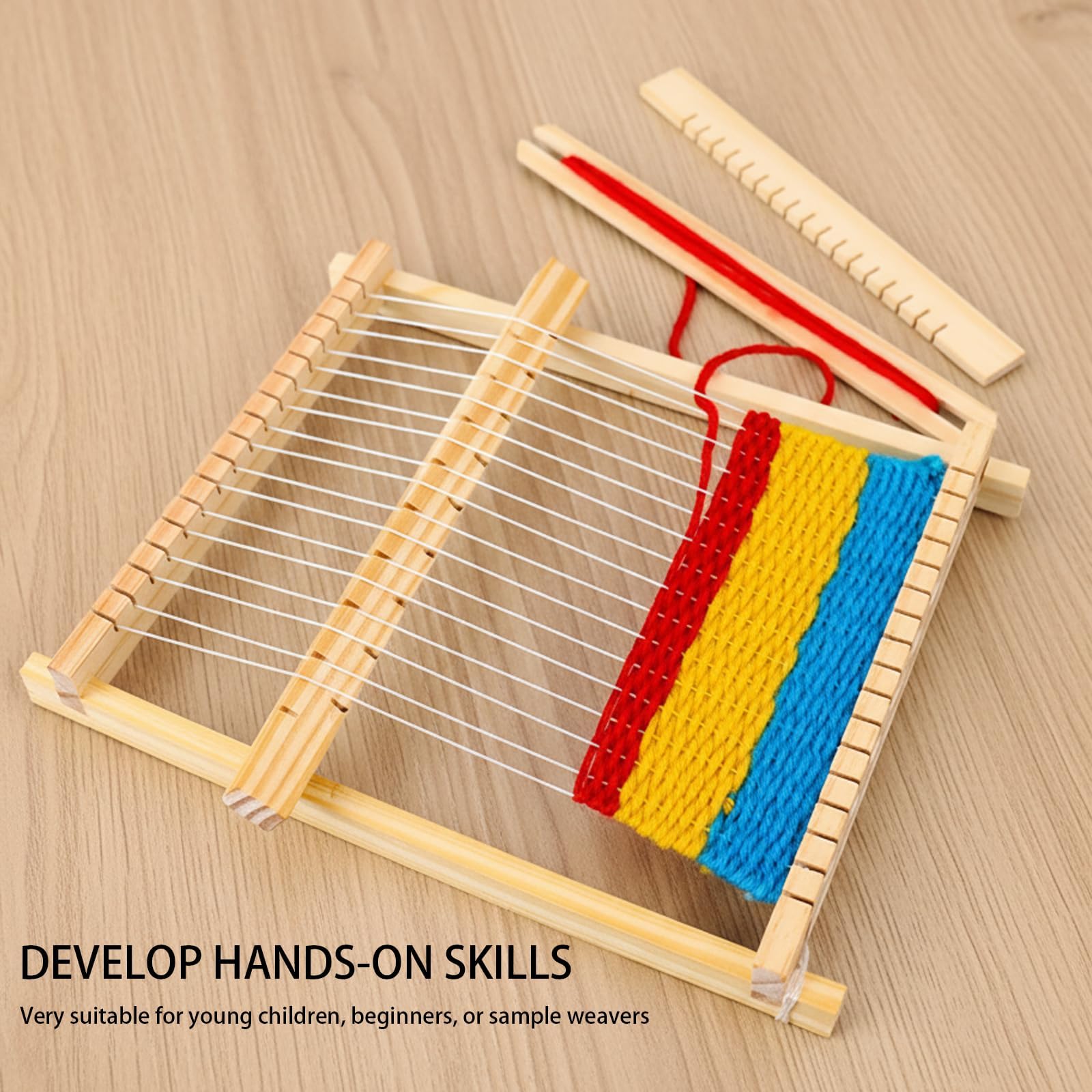 Wooden Weaving Loom Kit for Kids, Weaving Kit with 4 Coloured Yarns, Weaving Kit for Beginners, Large Frame Multi-Craft Lap Hand, Educational Toy for Creative Projects, Suitable for Beginner & Kids 2