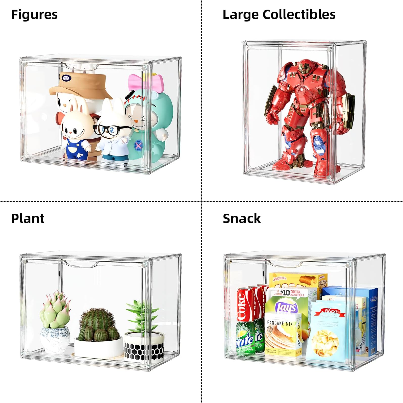 MSHOMELY Purse Organizer for Closet, 3 Pack Handbag Storage Organizer, Clear Acrylic Display Case for Collectibles, Stackable Bag Organizer with Magnetic Door for Wallet, Clutch, Figure, Toys