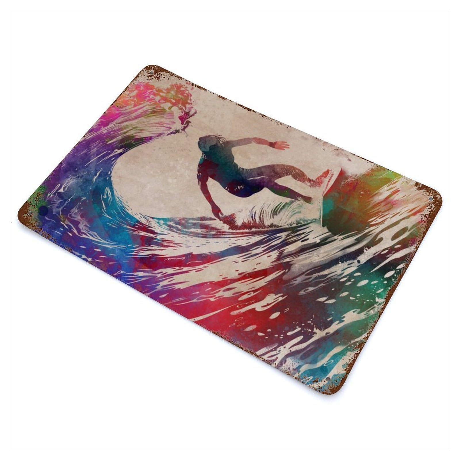 Surfer Watercolor Art Retro Metal Sign 11.8"x7.9", Farmhouse Wall Decor for Garage, Pub Or Kitchen