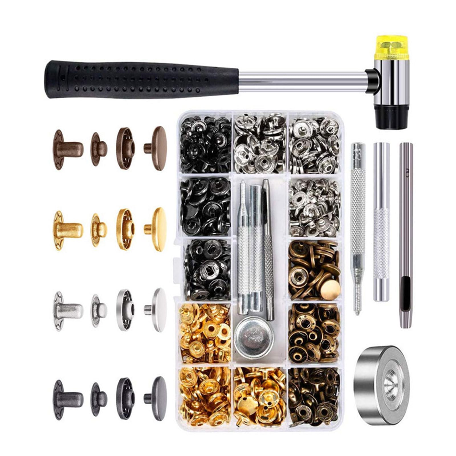100/120 occhielli in 4 colori con strumenti, kit di occhielli da 12,5 mm per tessuto, tela, tende, abbigliamento, riparazione pelle, utensili per lavatrice, tessuto