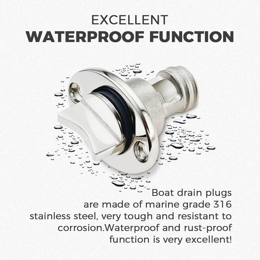 Yetaha Marine Boat Drain Plug, 2 Pack Stainless Steel Kayak Drain Plug Kit, Oval Garboard Transom Boat Plugs Fits 1" Hole, with Waterproof Seal Ring