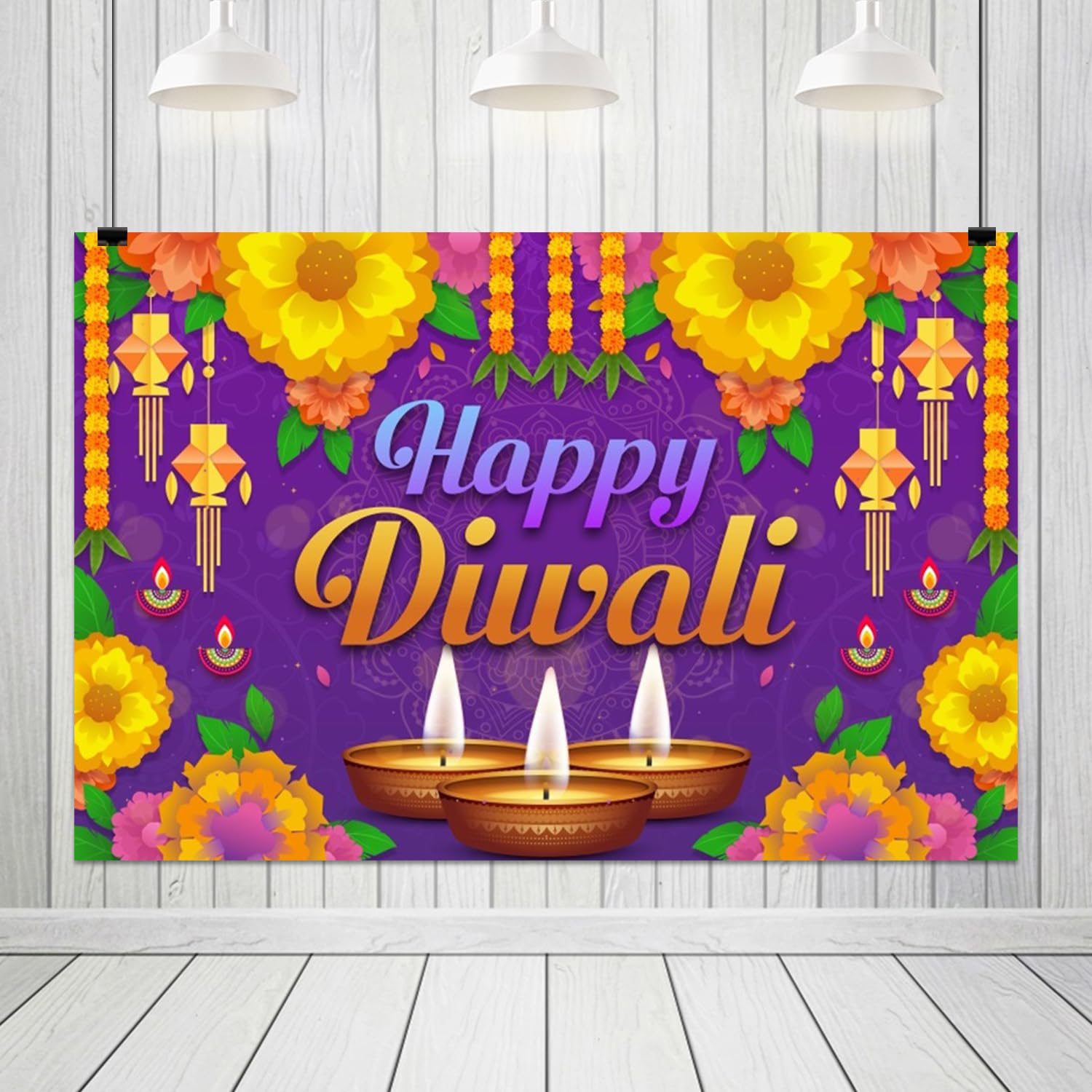 5x3ft Happy Diwali Backdrop Banner Decorations India Festival of Lights Party Supplies for Diwali Party Indian Deepavali Lights Diyas Decor Supplies