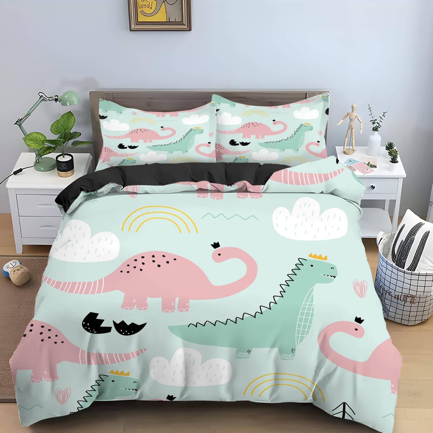 LMMSMGS Super King Size Duvet Cover Dinosaur Bedding for Kids Aldult with Zipper Closure Soft Hypoallergenic Microfiber Duvet Cover 102.3"x 86.6" + 2 Pillowcases 19.7"x 29.5"